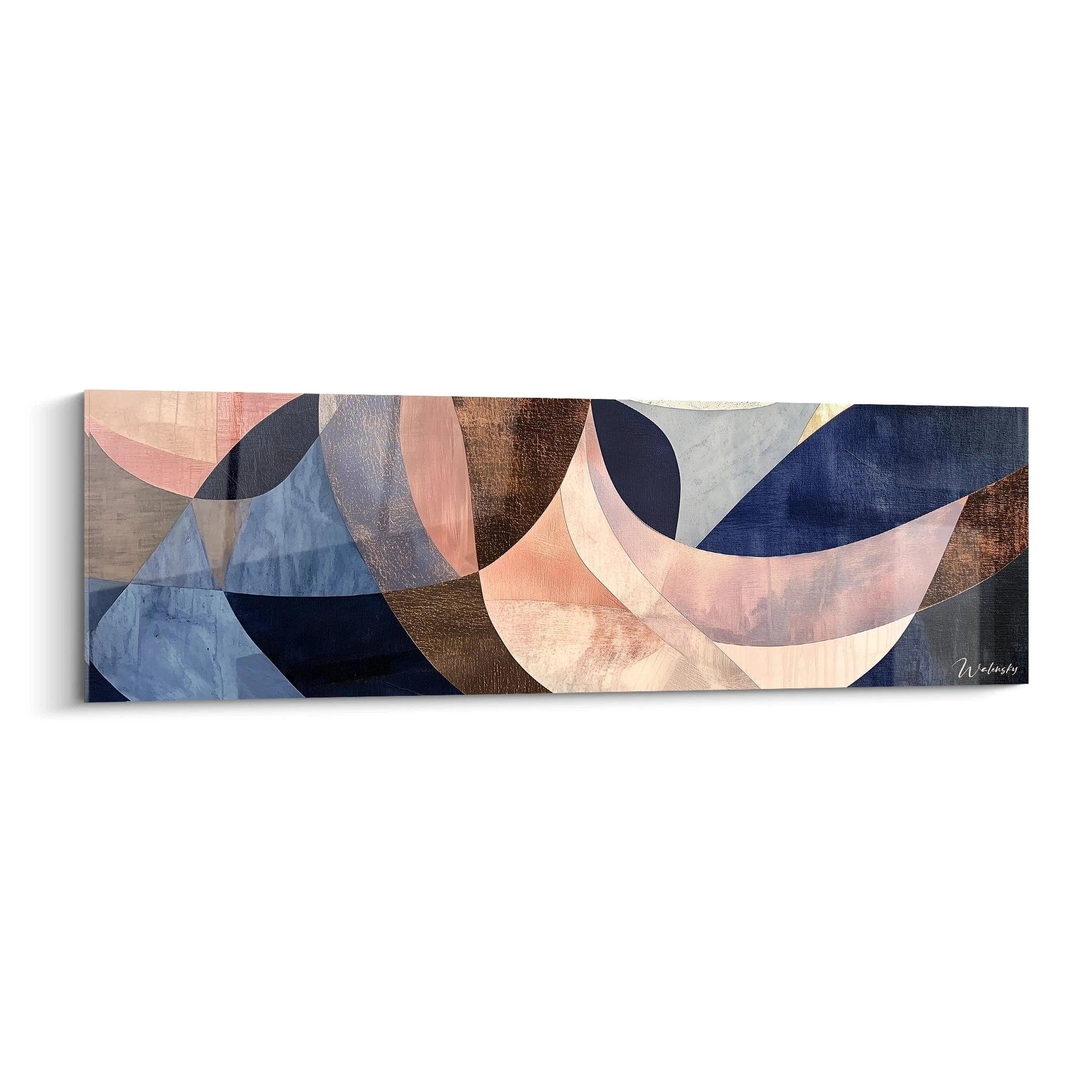 Tableau géométrique abstrait de Walensky avec des formes en bleu et rose pour une décoration moderne