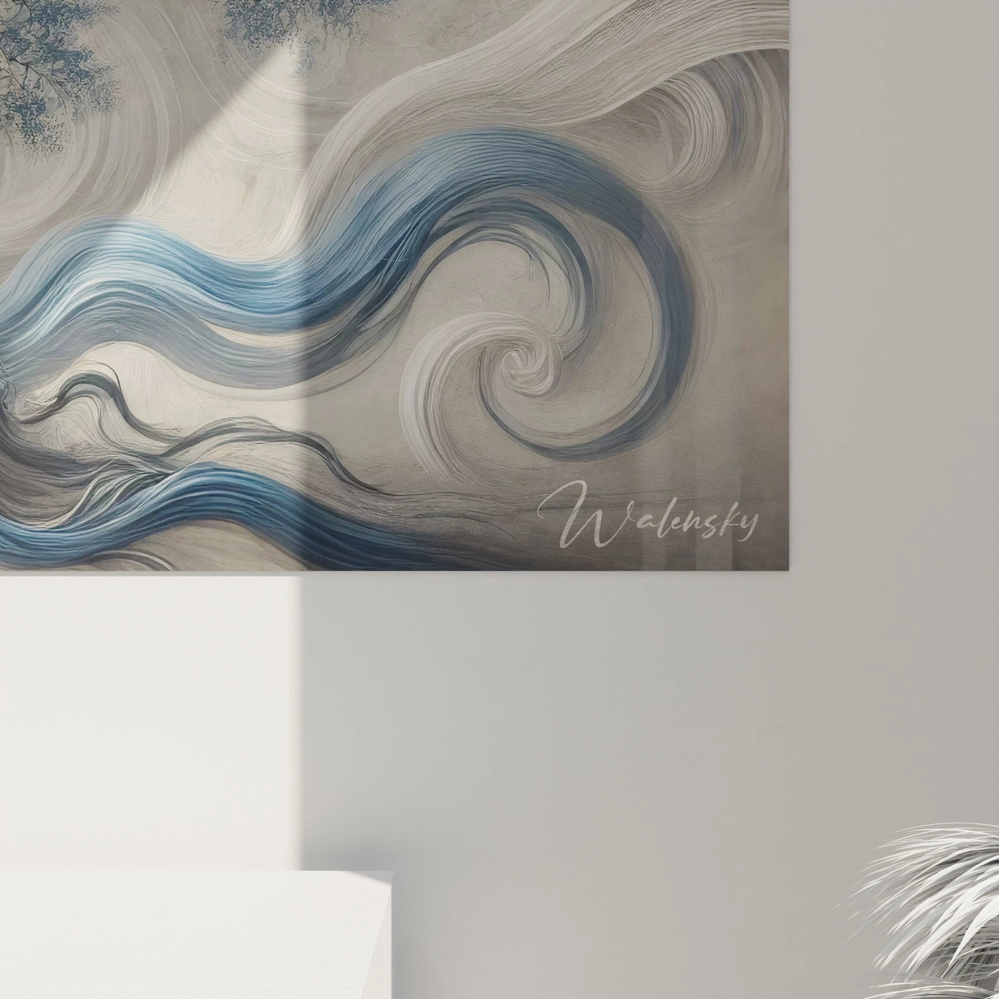 Plongez dans les détails captivants de ce tableau Arbre de Vie, ses textures nuageuses et ses spirales symbolisent le flux de la vie dans un style élégant et intemporel.