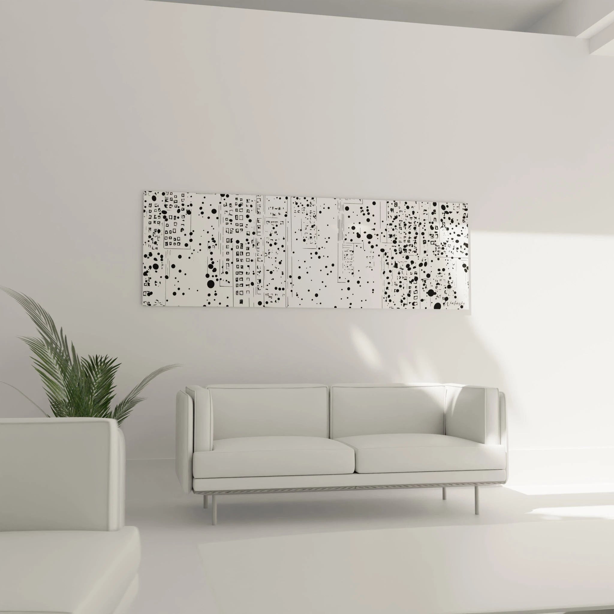 Tableau tacheté noir et blanc de Walensky pour décoration moderne dans un salon minimaliste