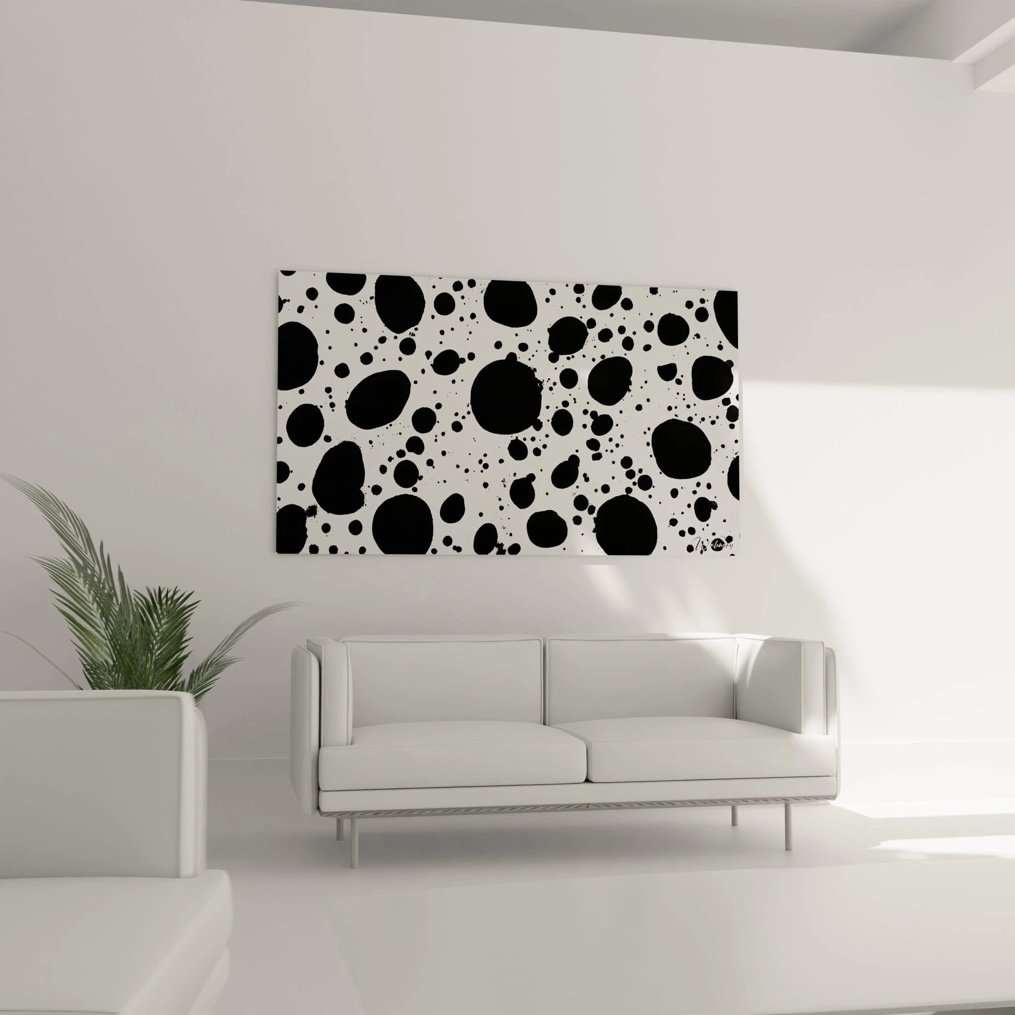 Tableau tacheté noir et blanc de Walensky, idéal pour décorer un salon moderne