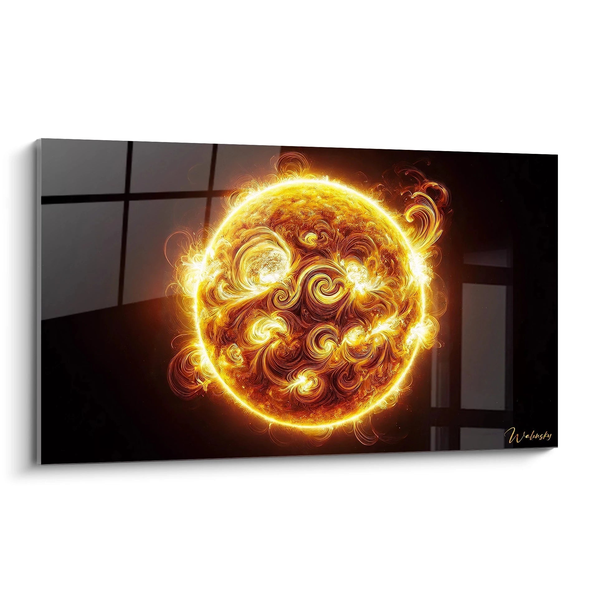 Admirez la puissance du tableau Soleil, ses teintes dorées et ses textures tourbillonnantes qui capturent l'énergie vibrante du Soleil. Une œuvre parfaite pour sublimer vos murs.