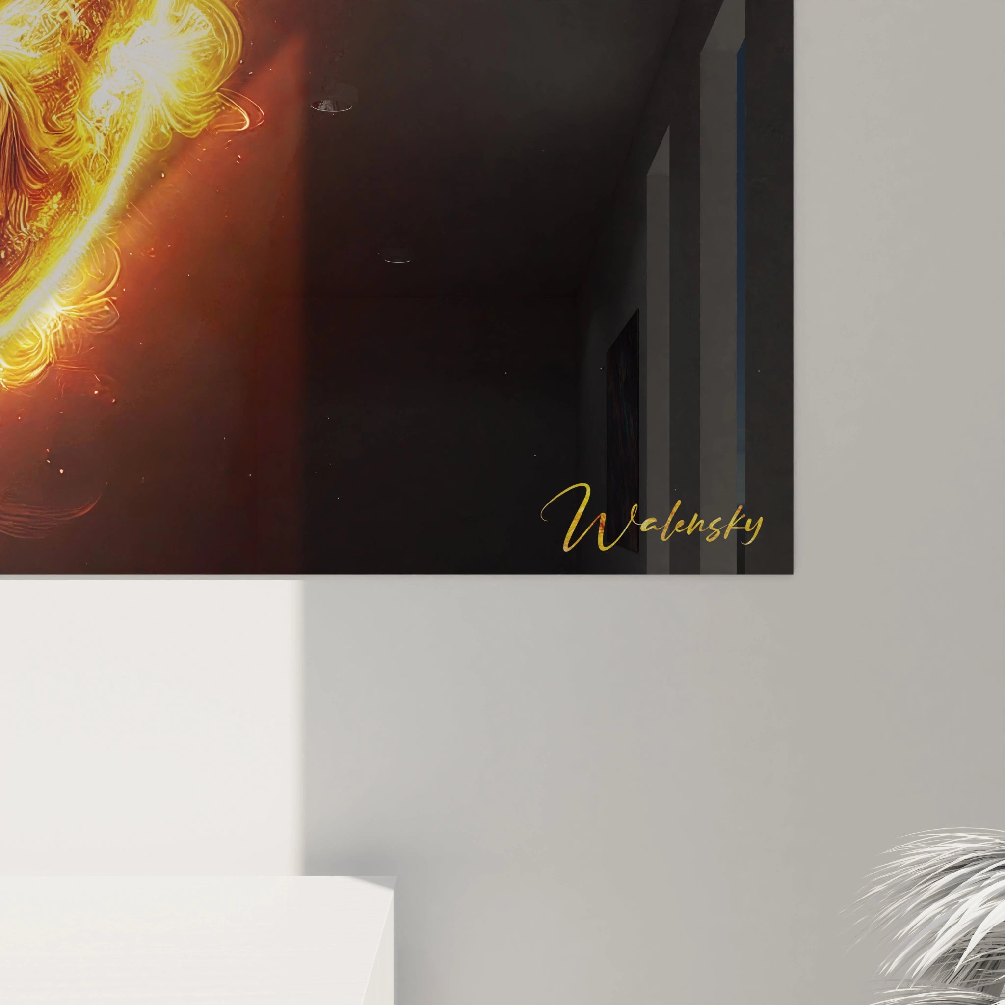 Plongez au cœur des détails du tableau Soleil et découvrez ses textures et couleurs vibrantes. Une œuvre qui incarne la majesté du Soleil dans votre intérieur.