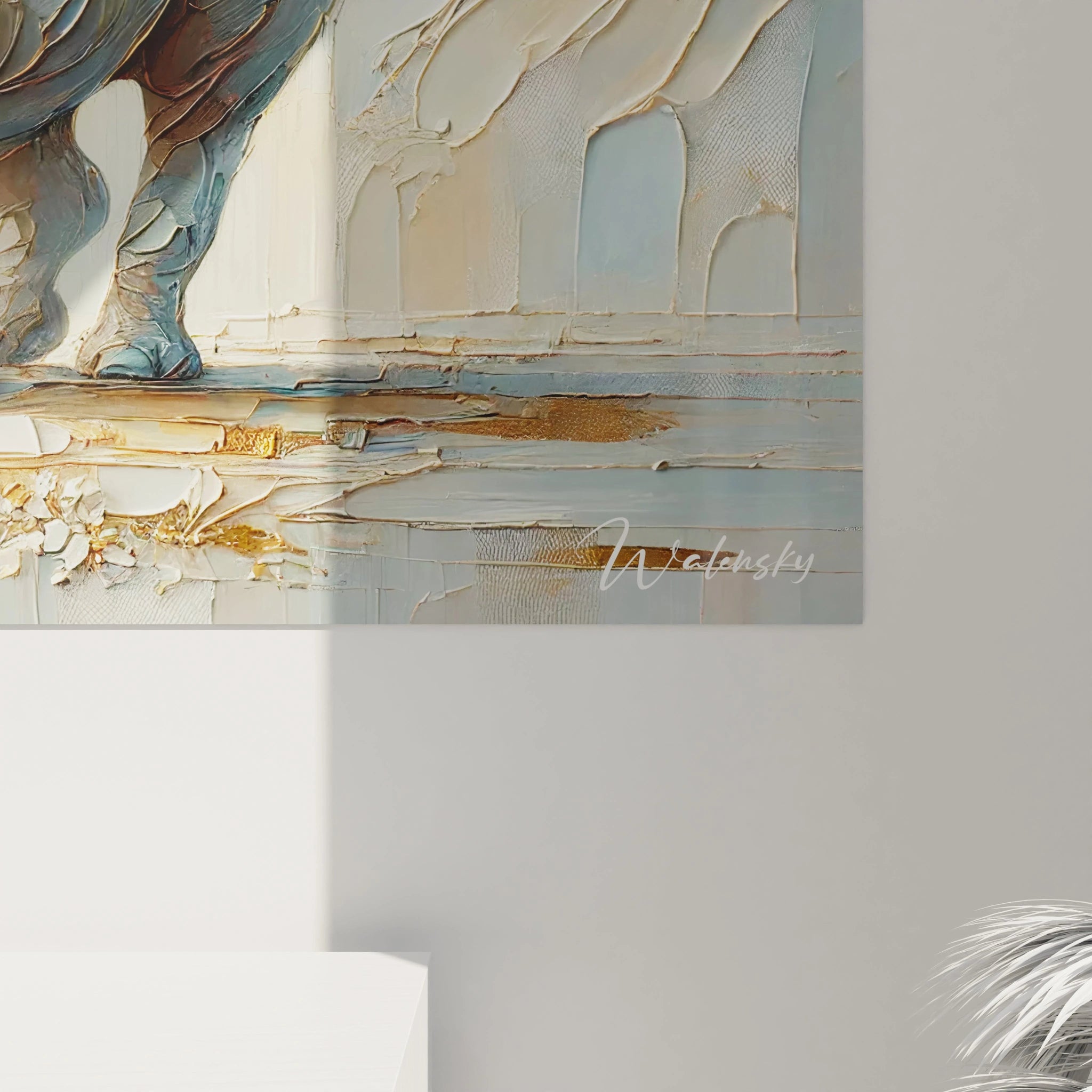 Approchez-vous du tableau rhinoceros pour apprĂ©cier les dĂ©tails de cette Ćuvre. Les coups de pinceaux texturĂ©s rĂ©vĂšlent la puissance et la douceur de cet animal fascinant.