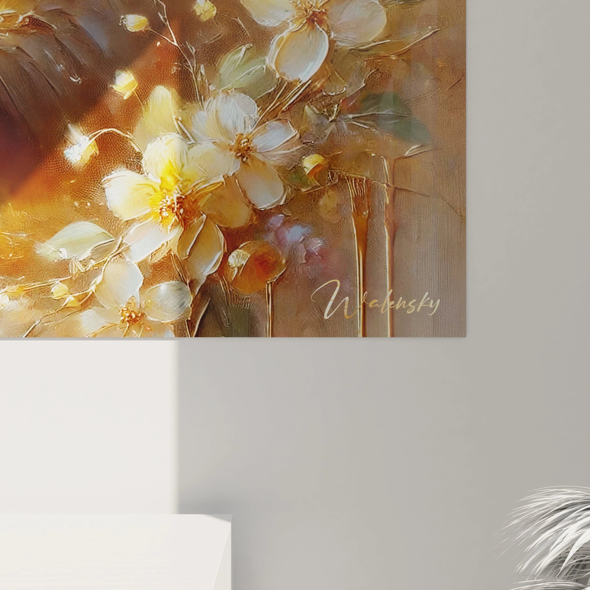 Gros plan sur le tableau ours brun, revelant les textures fines et les reflets lumineux dorees de l’eau et de la fourrure de l’animal. Un chef-d’œuvre de serenite et de realisme.