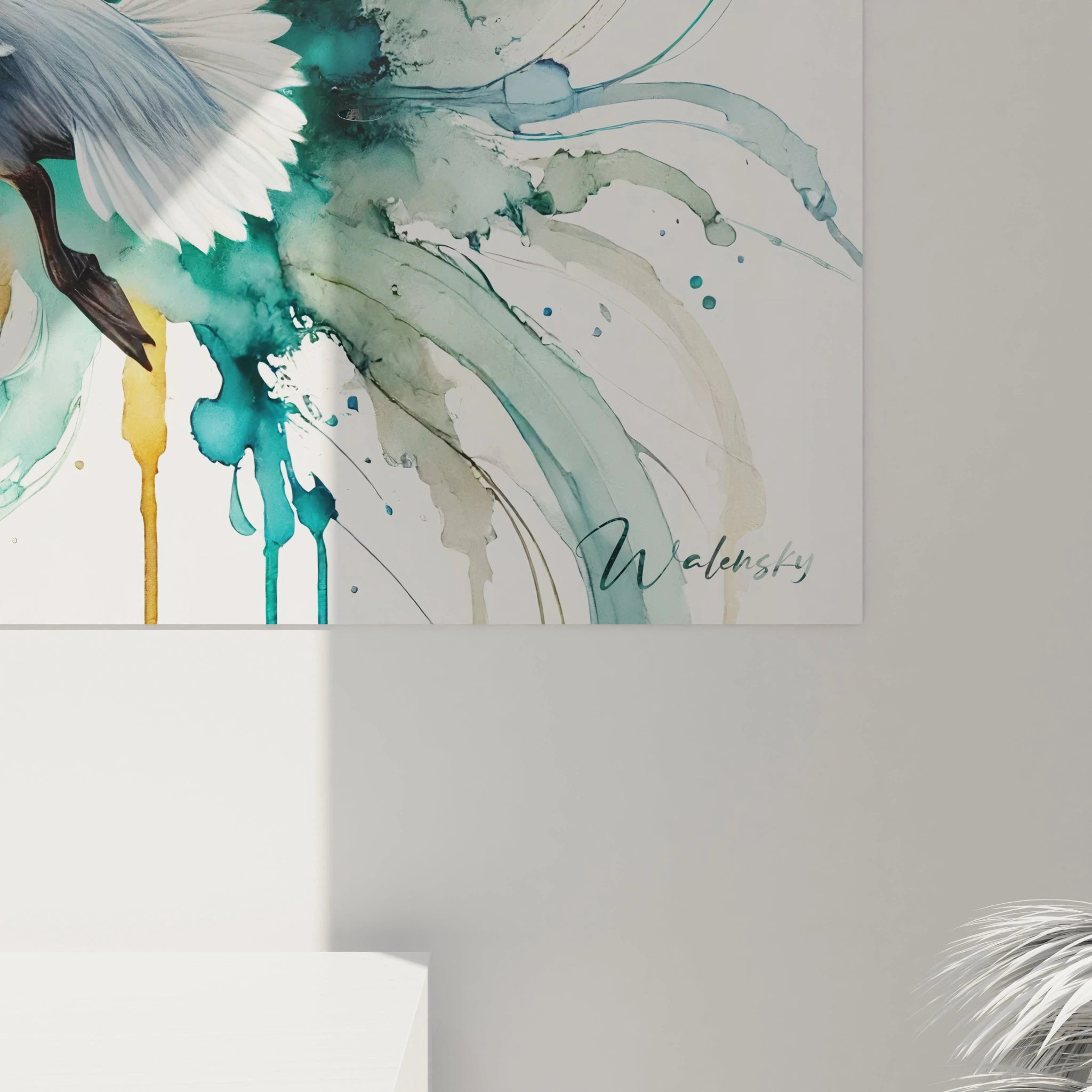 vue de pres ce tableau pelican revele les details subtils de l oiseau ses ailes deployees dans un mouvement fluide capturent l essence de la liberte et de l harmonie