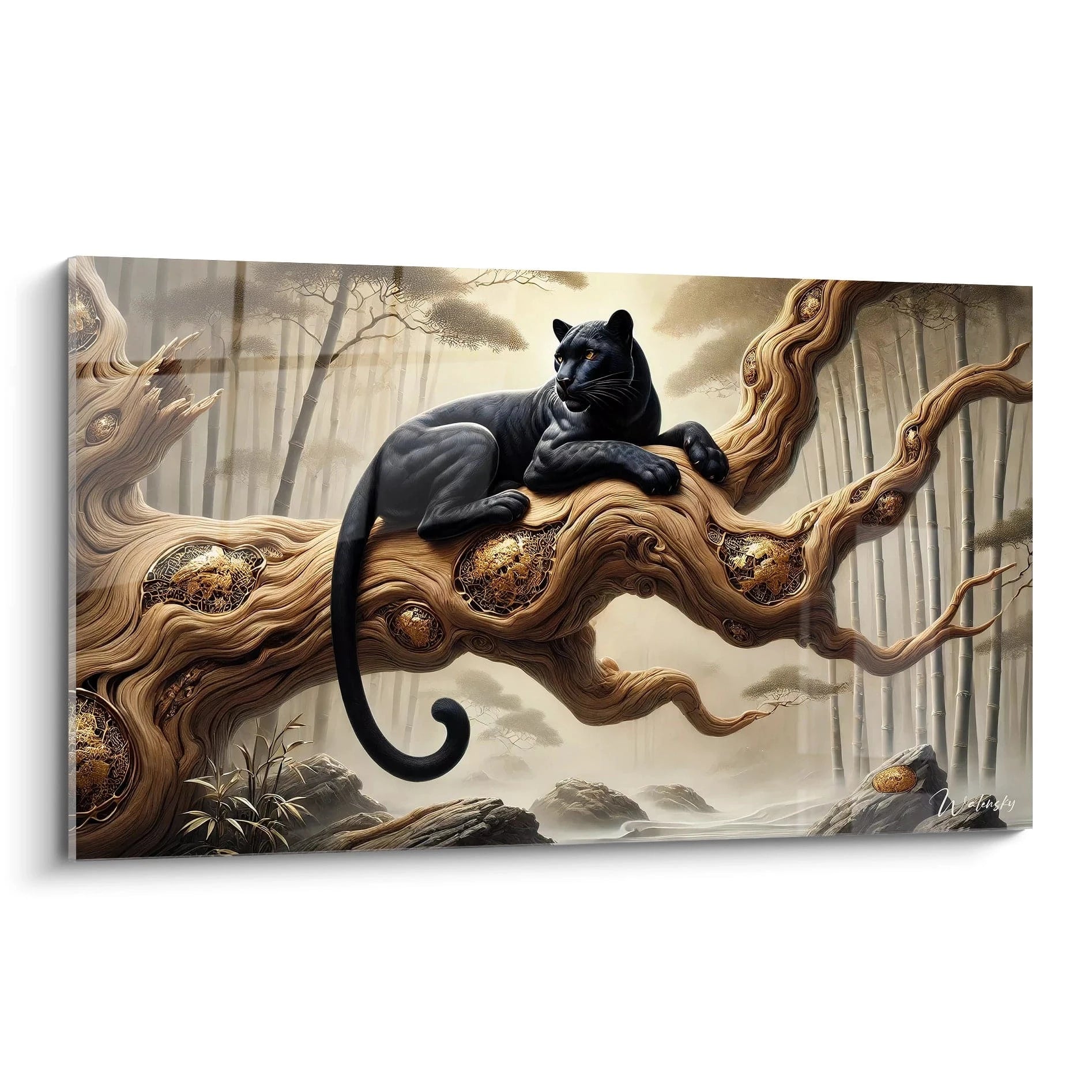 Ce tableau panthere noire est parfait pour une ambiance sauvage et mystique Avec ses details dores et son bois sculptural il attire le regard et apporte une touche elegante et puissante dans votre interieur