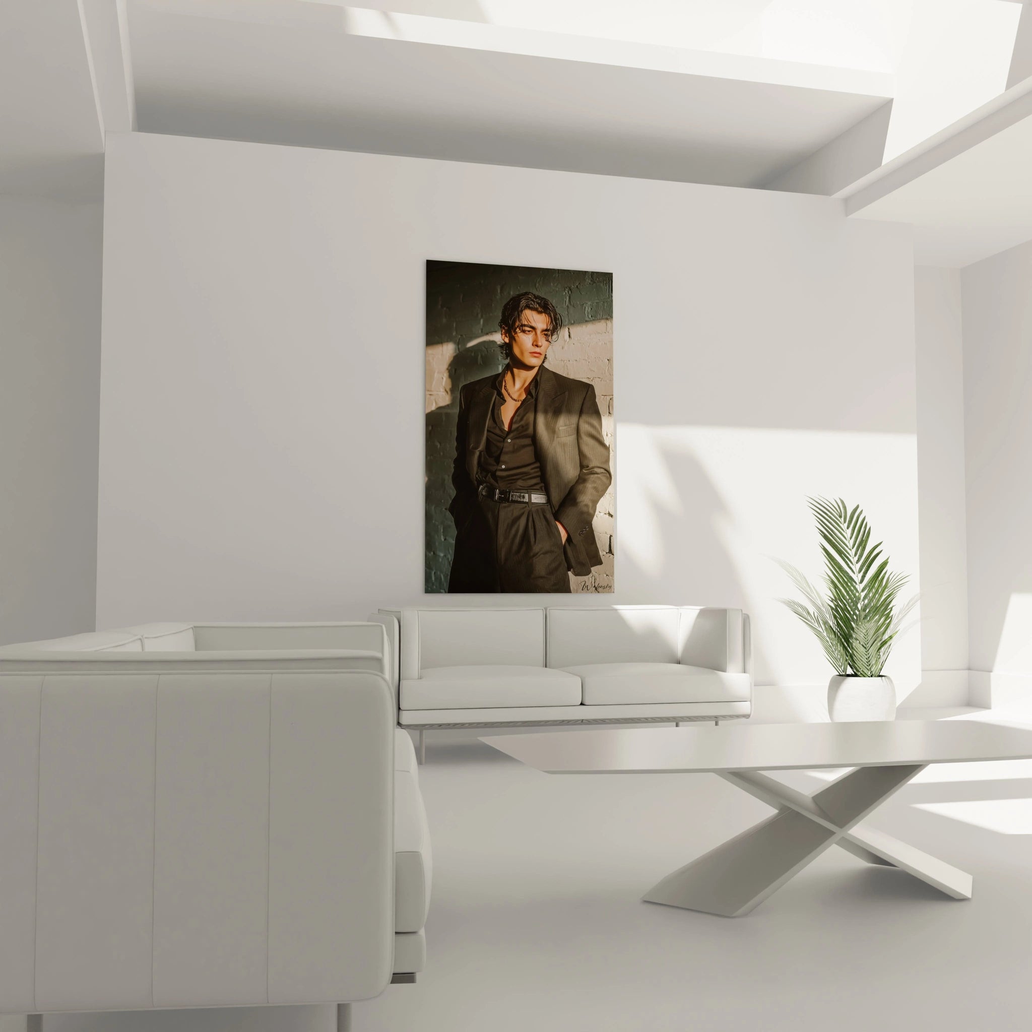 Tableau gentleman moderne de Walensky avec un homme élégant en costume dans un décor intérieur contemporain