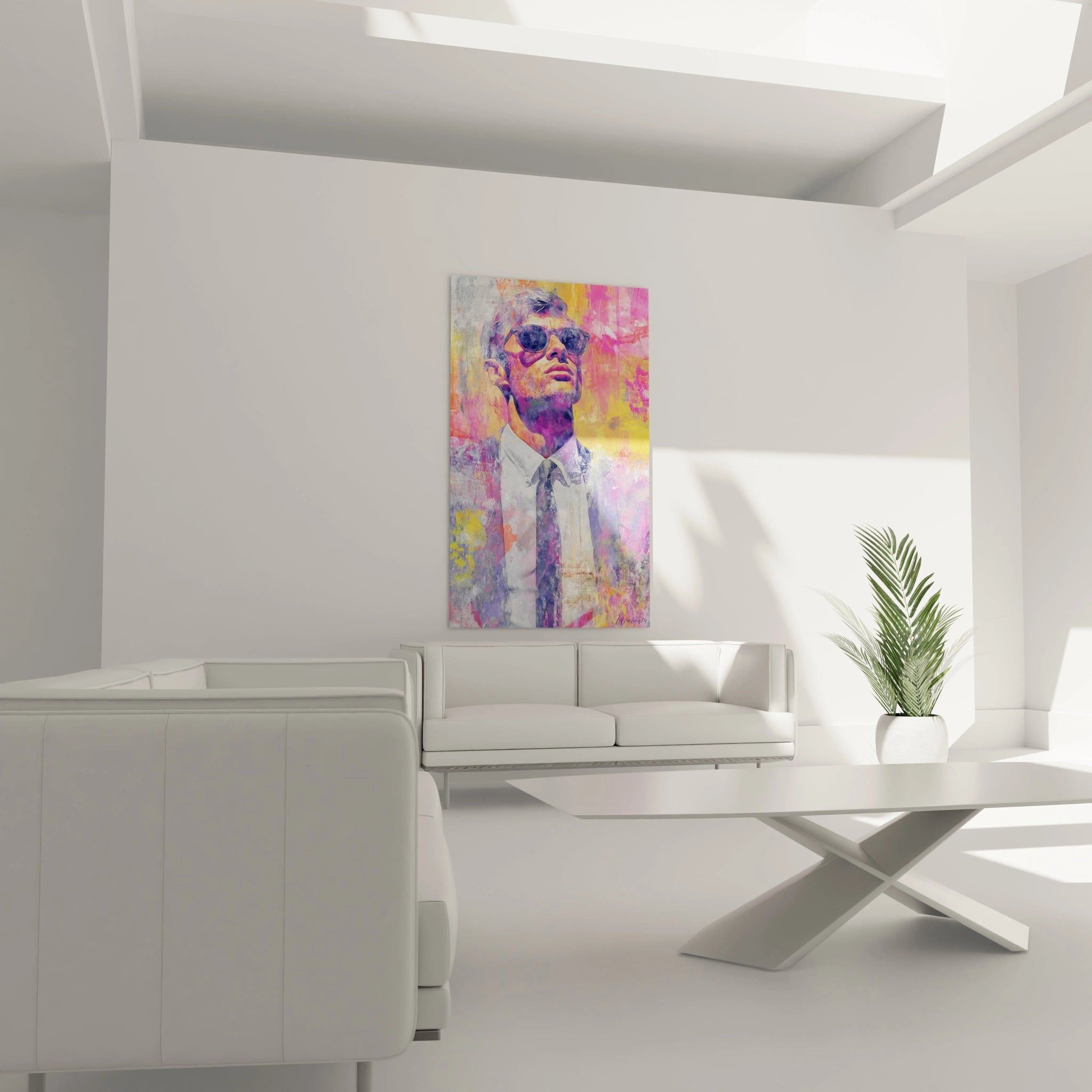 Tableau mural gentleman moderne de Walensky dans un salon moderne avec des couleurs vibrantes