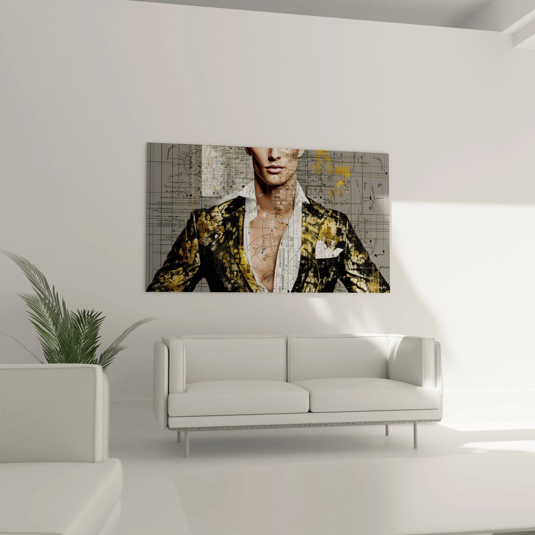 Tableau art mural gentleman au style contemporain, décorant un salon moderne avec une ambiance élégante