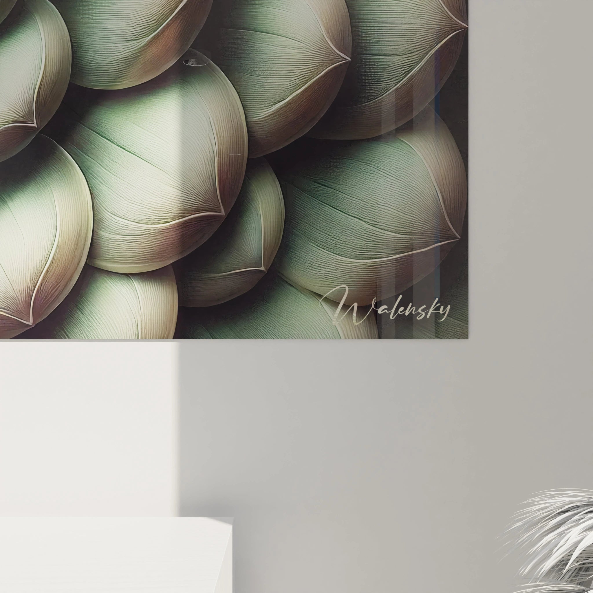 tableau cactus gros plan realisme captivant textures detaillees en vert rose et gris representent une rosette de cactus delicate et apaisante parfaite pour une deco contemporaine