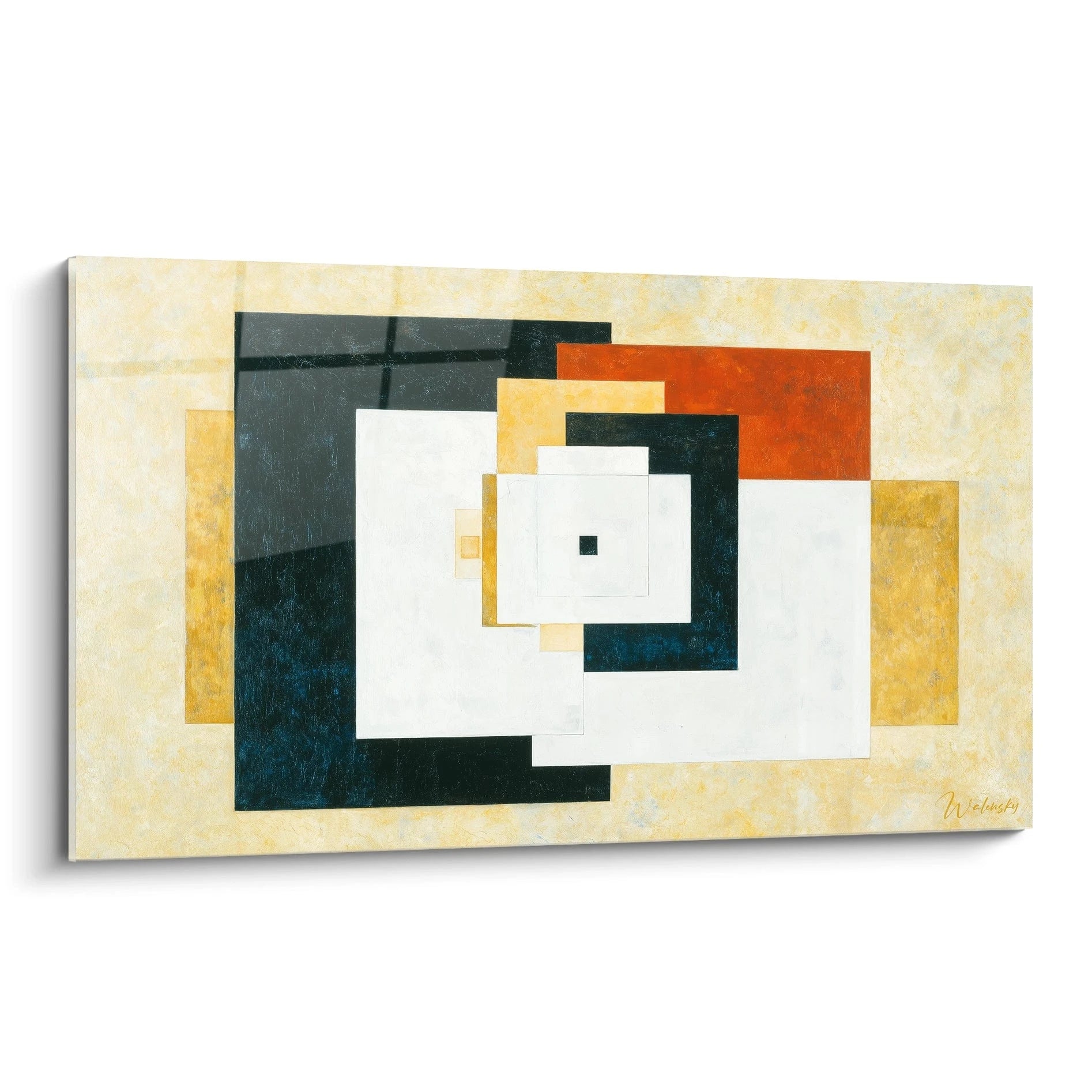 tableau constructivisme moderne mural par Walensky avec rectangles géométriques superposés beige noir rouge