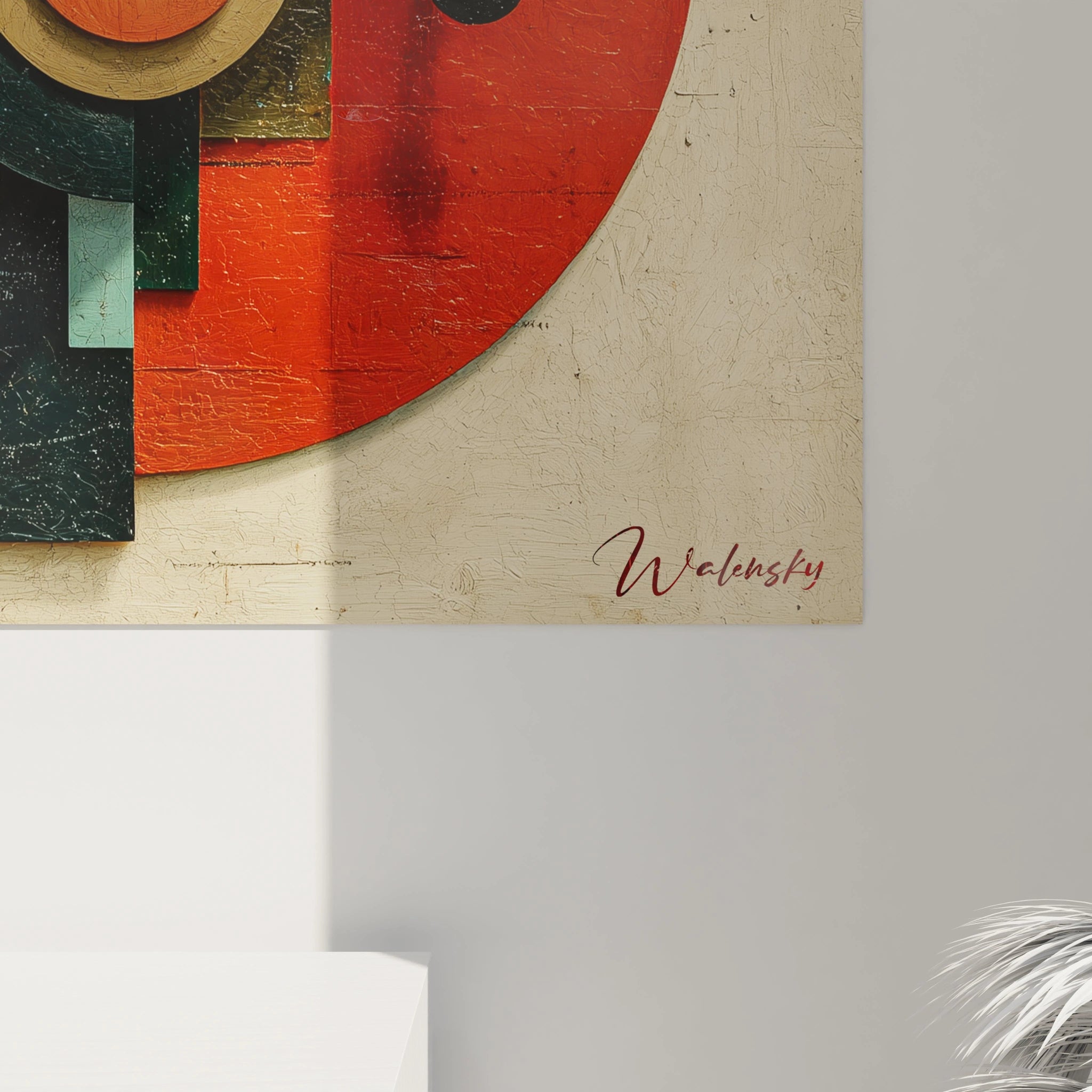 Tableau mural Walensky tableau géométrique Bauhaus moderne en rouge et vert avec cercles et textures murales