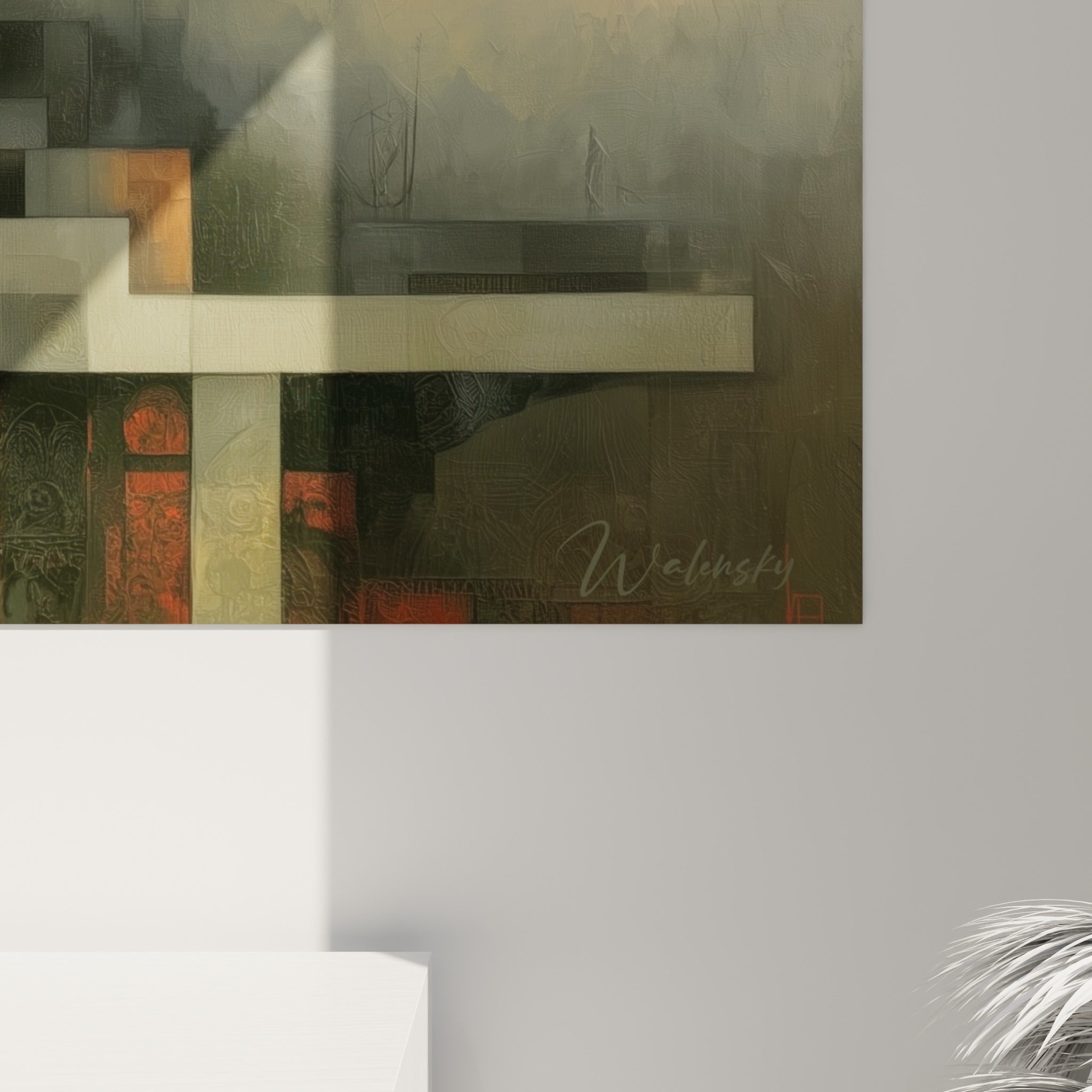 Cercles concentriques terracotta et texture granuleuse anthracite visibles en gros plan sur la toile