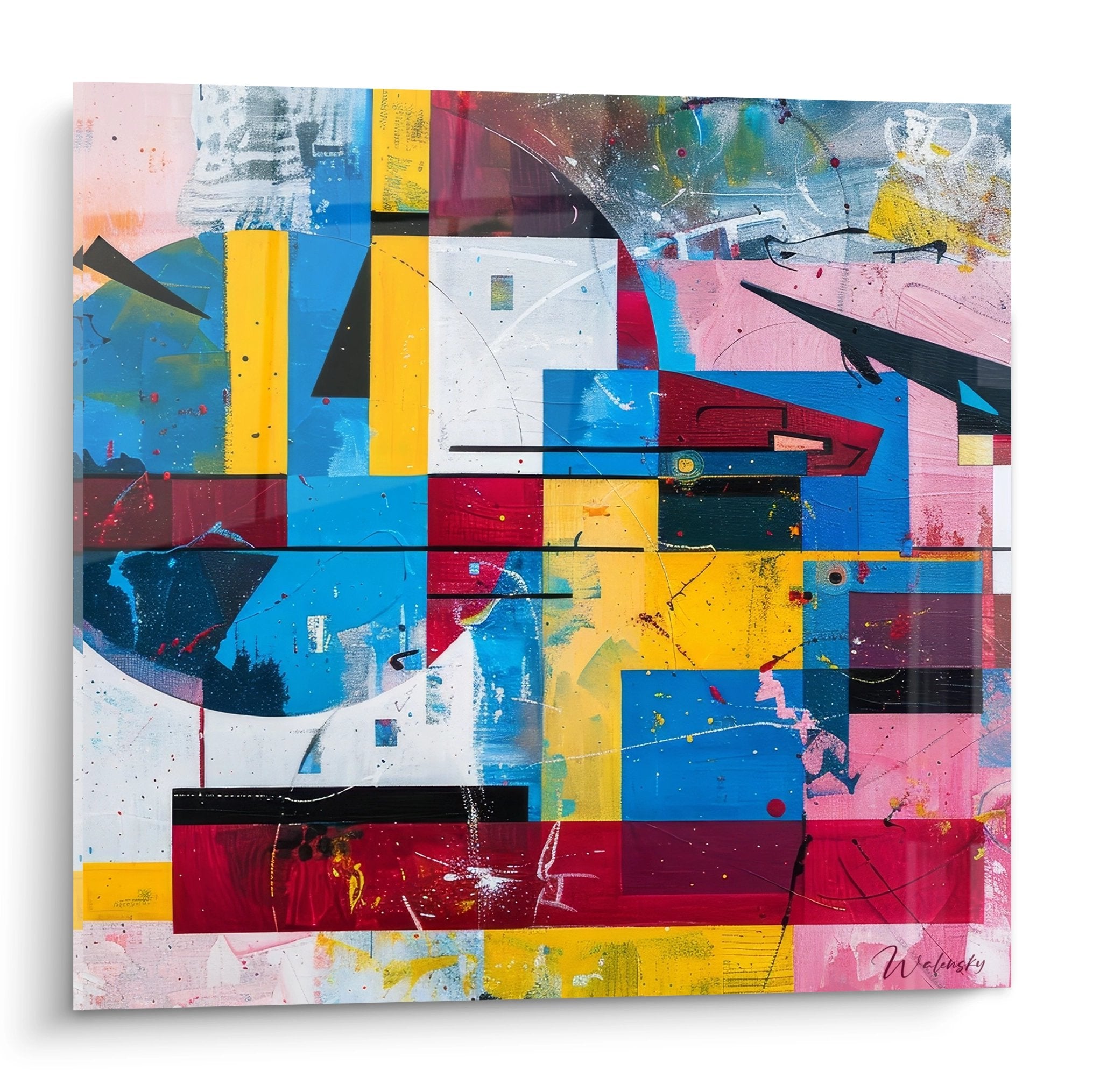 Tableau géométrique abstrait coloré avec formes géométriques et composition moderne artistique