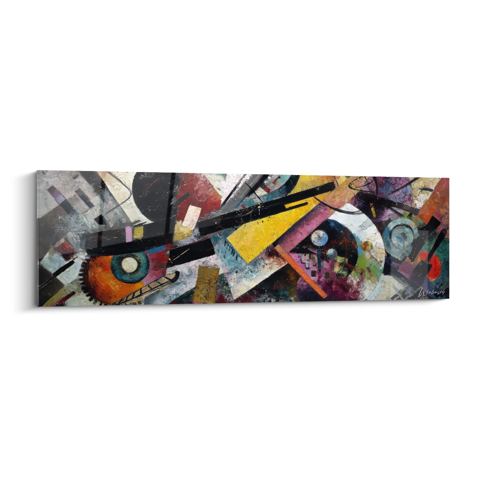 Tableau mural géométrique abstrait aux formes colorées dynamiques et composition moderne