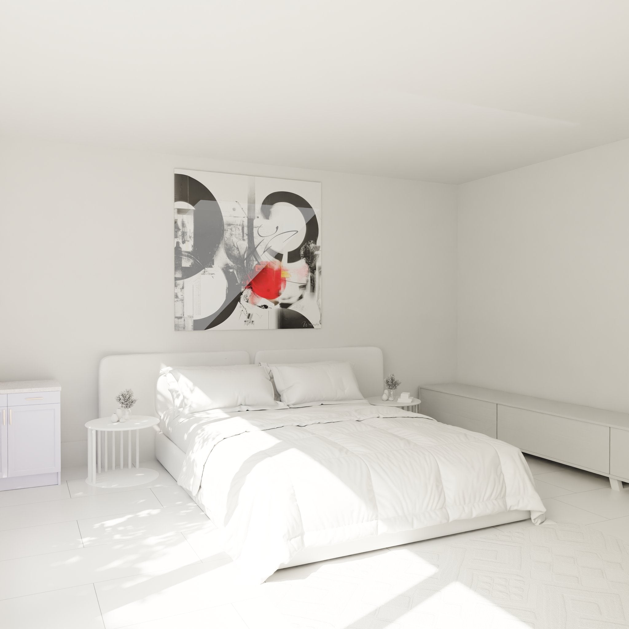 Tableau géométrique abstrait rouge noir décoration chambre ambiance moderne design