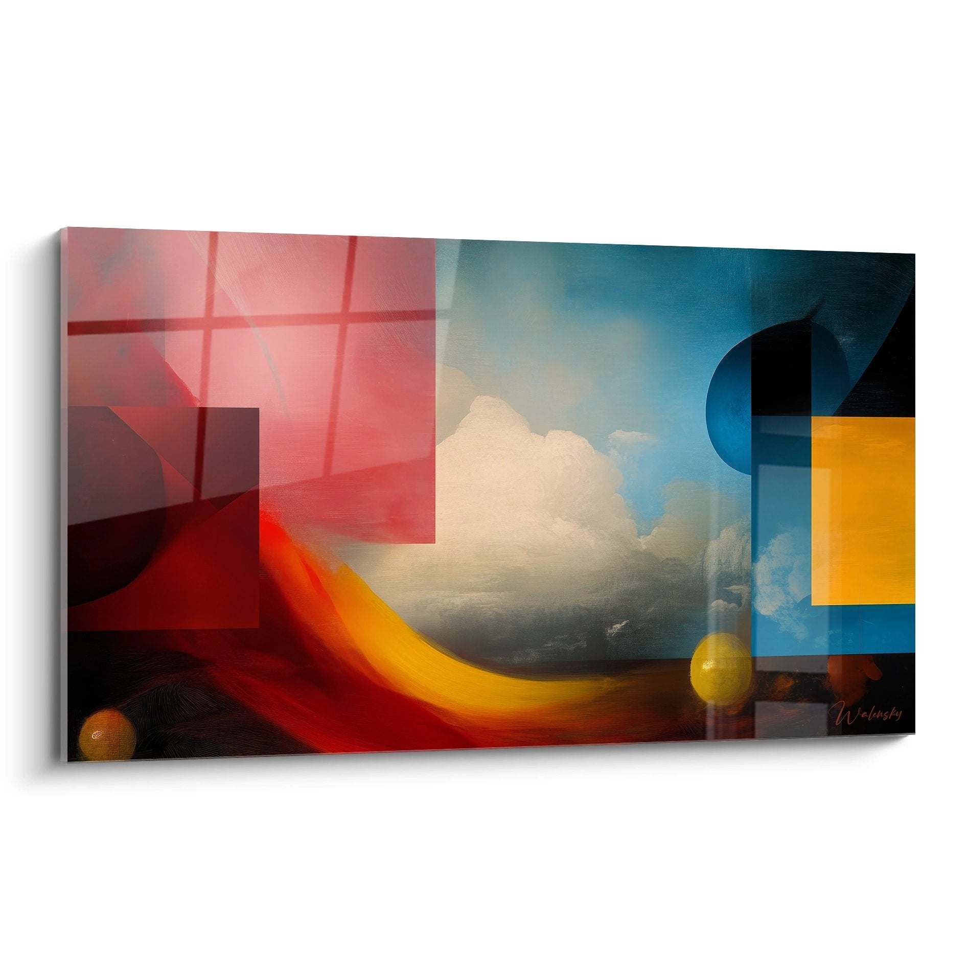 Tableau mural géométrique abstrait avec formes colorées rouge bleu jaune - Art contemporain moderne