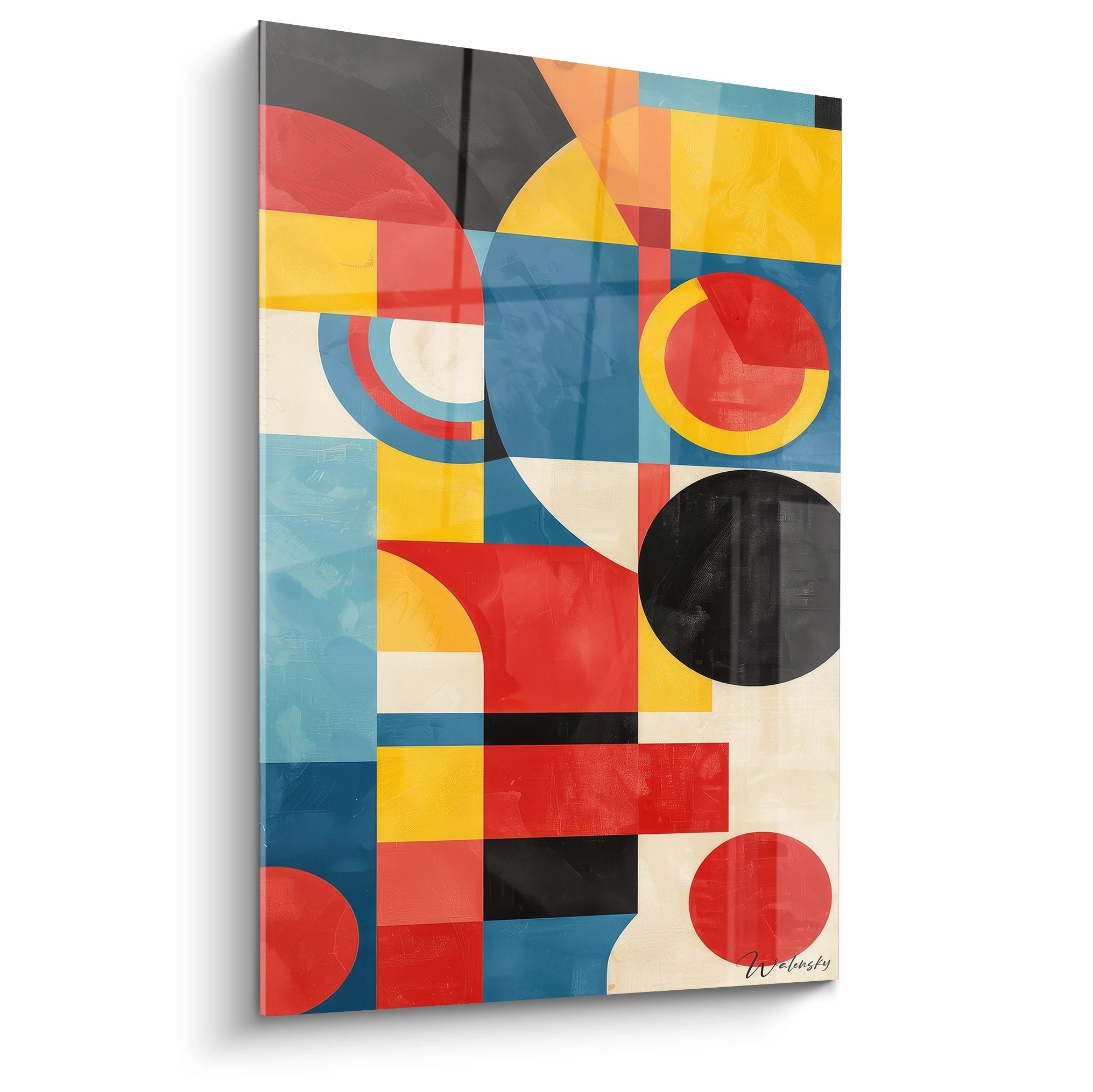 Tableau géométrique abstrait formes colorées cercles rectangles art mural contemporain déco moderne