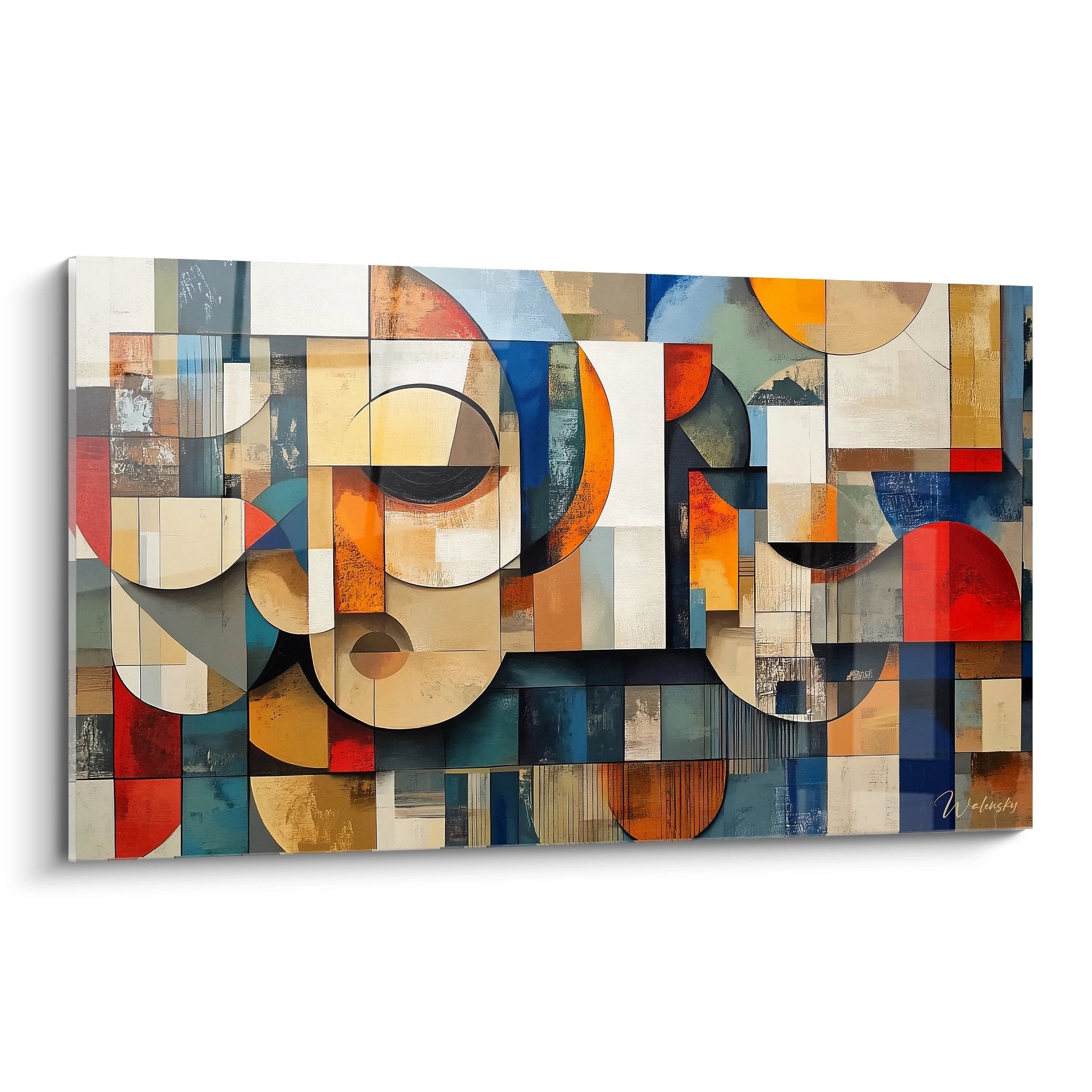 tableau mural géométrique abstrait formes modulaires colorées cercles rectangles art moderne