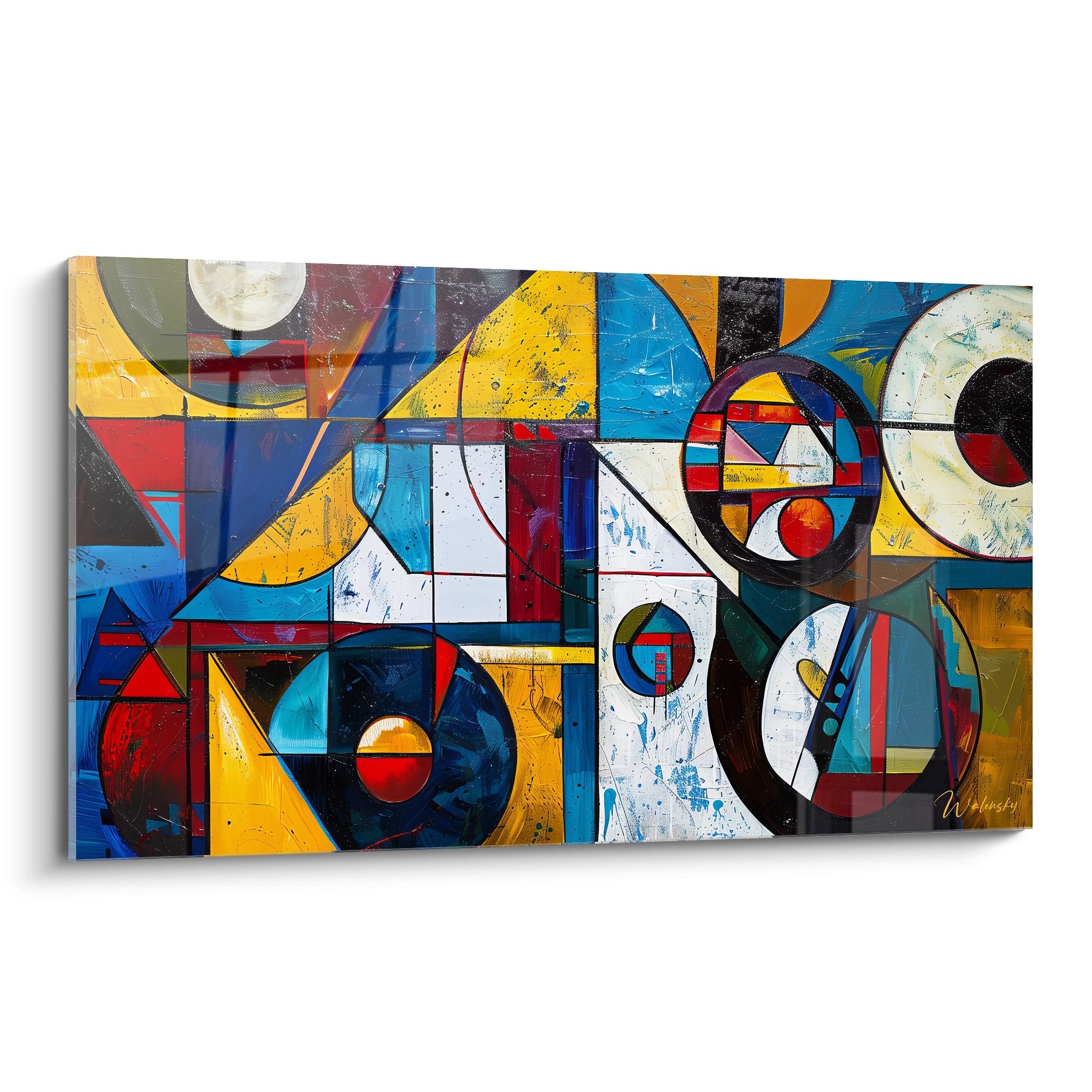 Tableau géométrique abstrait multicolore avec cercles et formes géométriques modernes