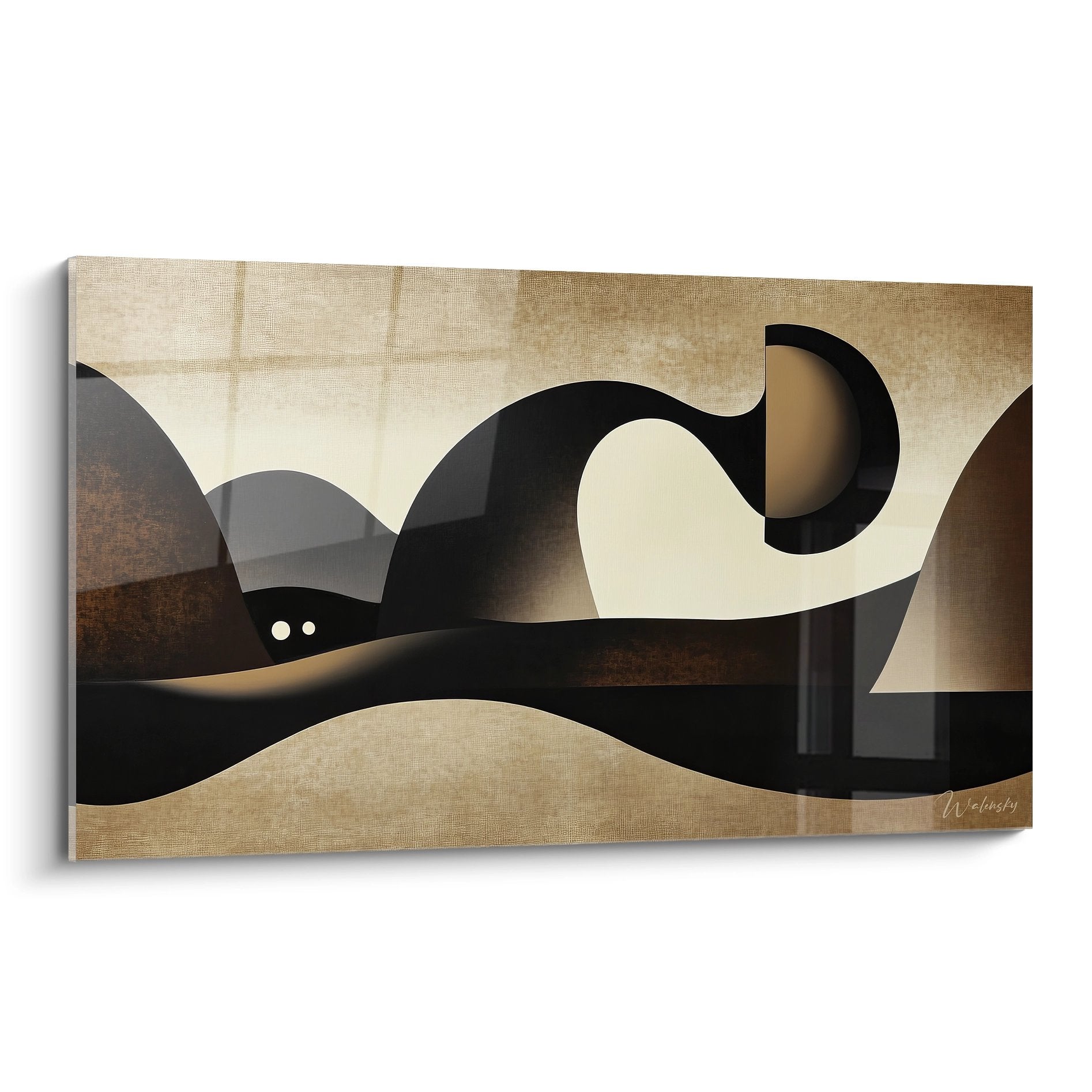 Tableau mural géométrique abstrait formes organiques ondulées tons neutres beige noir