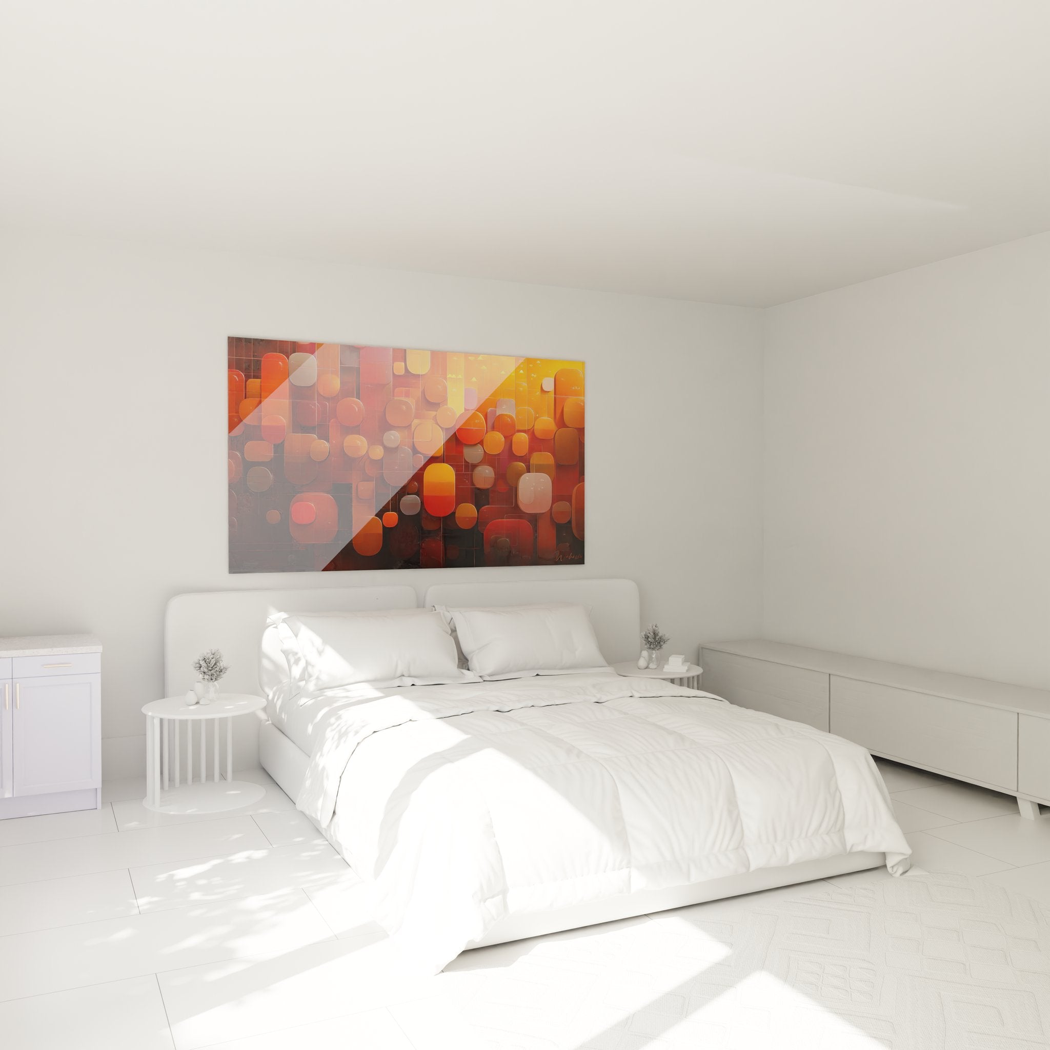 Tableau mural géométrique abstrait orange ambiance chambre décoration moderne