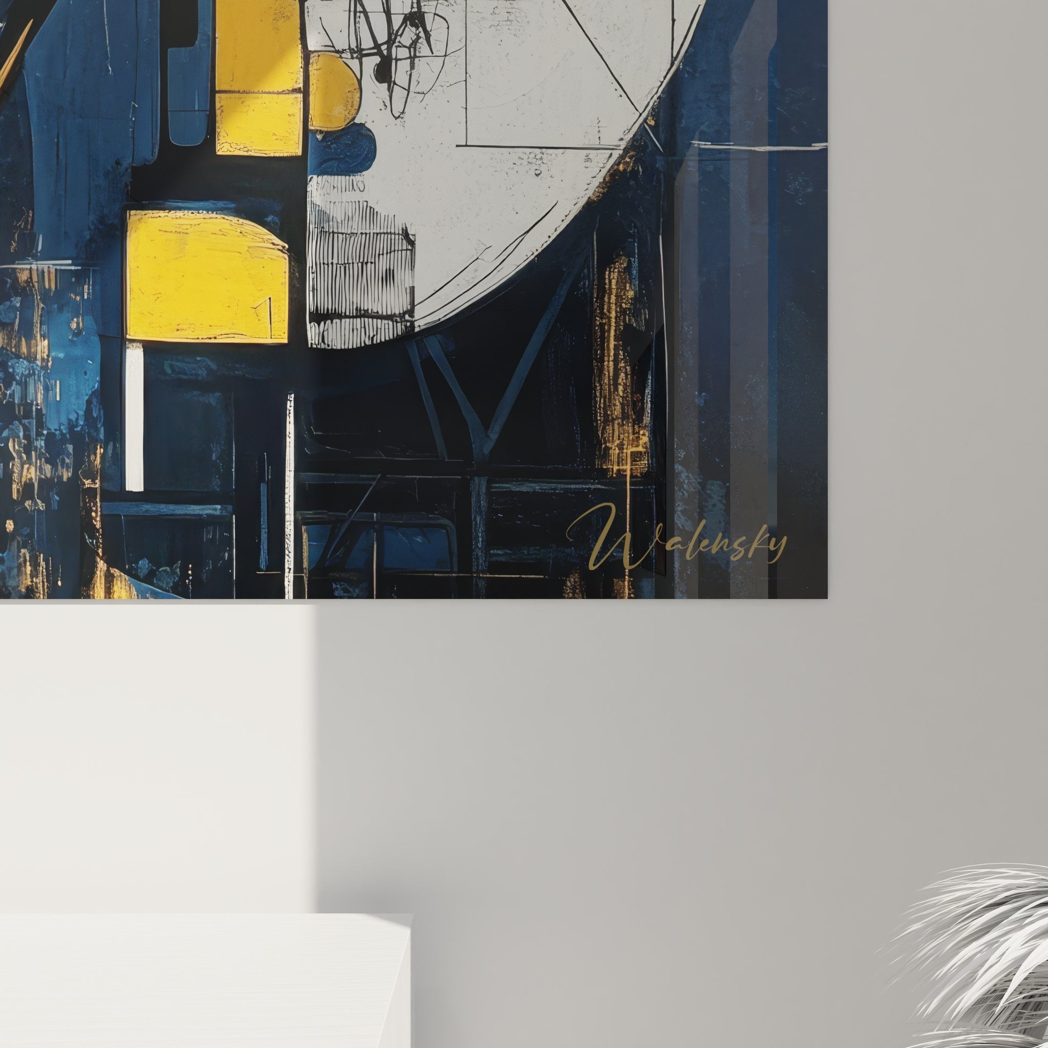 Vue ensemble tableau géométrique abstrait visages fragmentés style cubiste décoration murale moderne