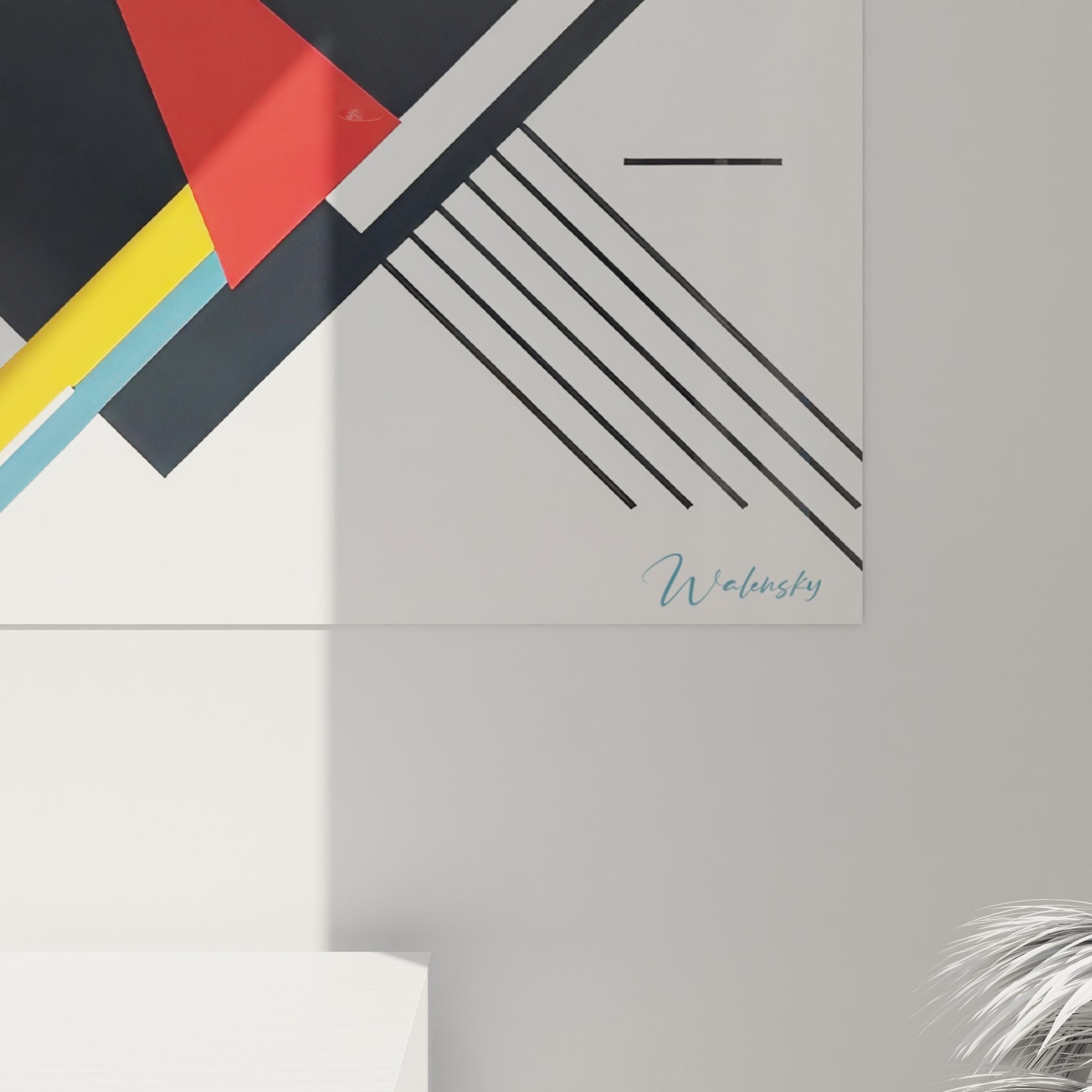 Vue ensemble tableau géométrique abstrait formes colorées composition complète art mural décoratif moderne