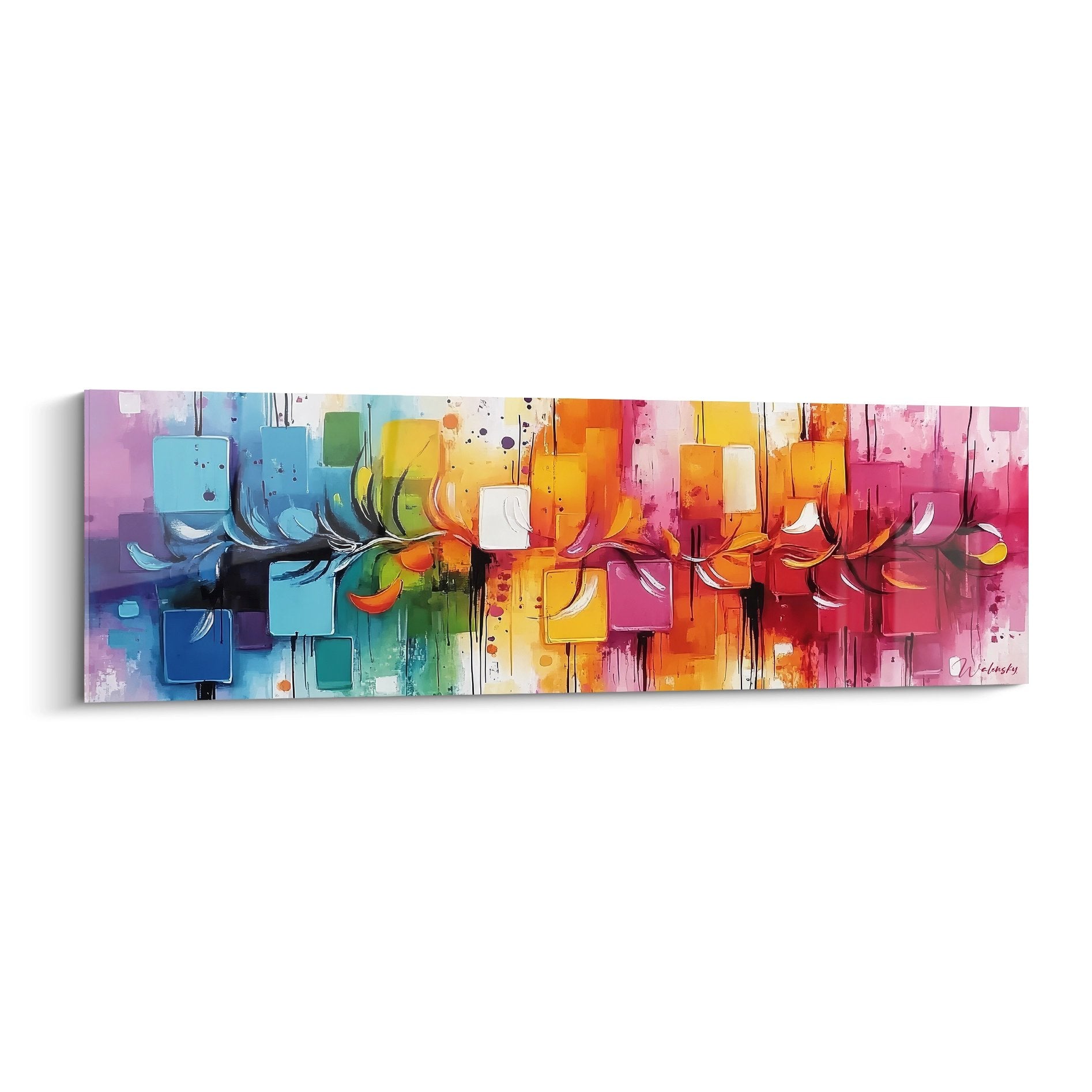 Tableau mural géométrique multicolore avec cubes abstraits explosifs et dégradé coloré moderne