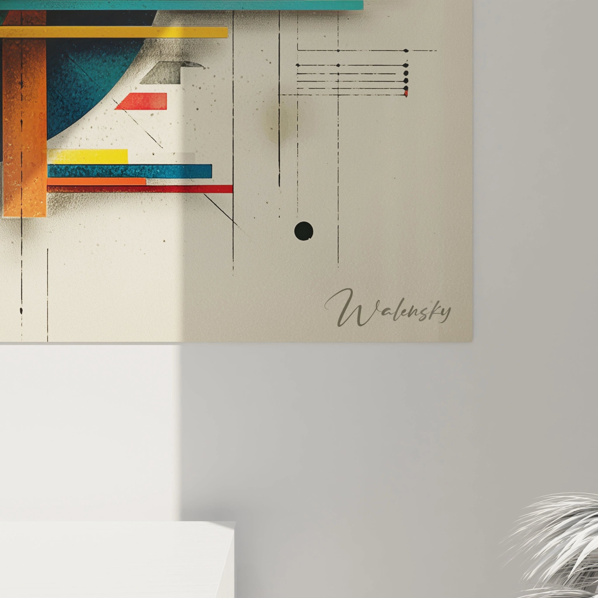 Tableau mural Walensky tableau géométrique Bauhaus avec formes géométriques colorées et lignes fines pour salon moderne