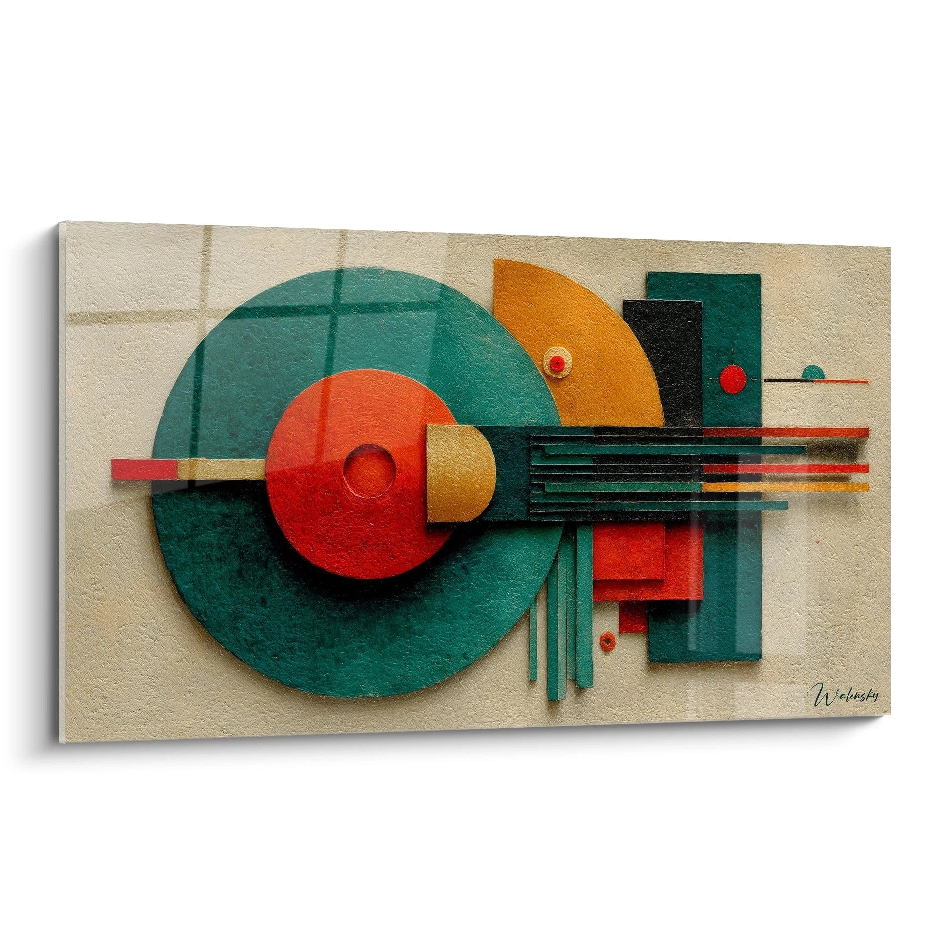 Tableau mural Walensky abstrait avec formes rondes et rectangulaires colorées, tableau géométrique Bauhaus