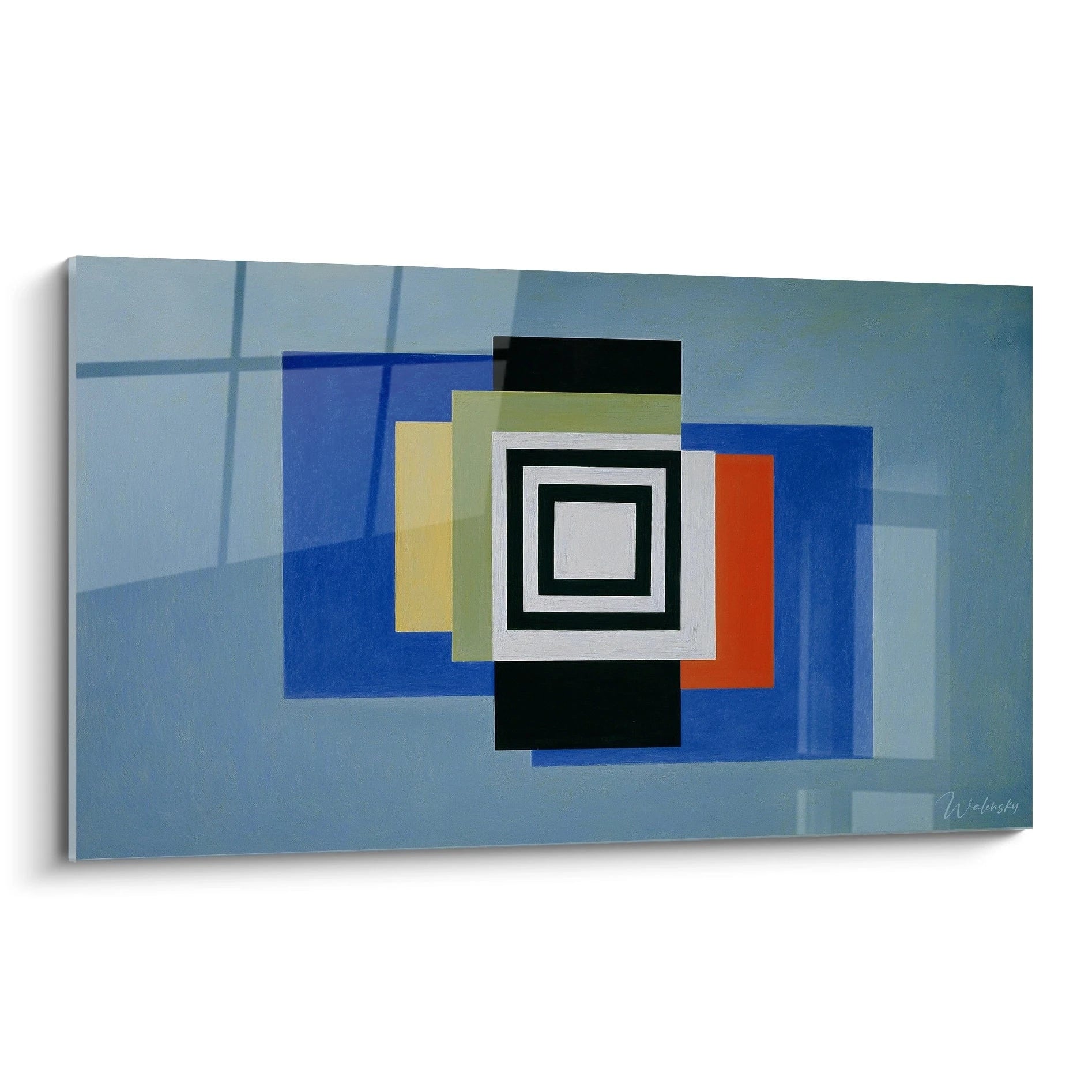 Walensky tableau mural tableau murale géométrique constructivisme avec carrés concentriques et rectangles colorés