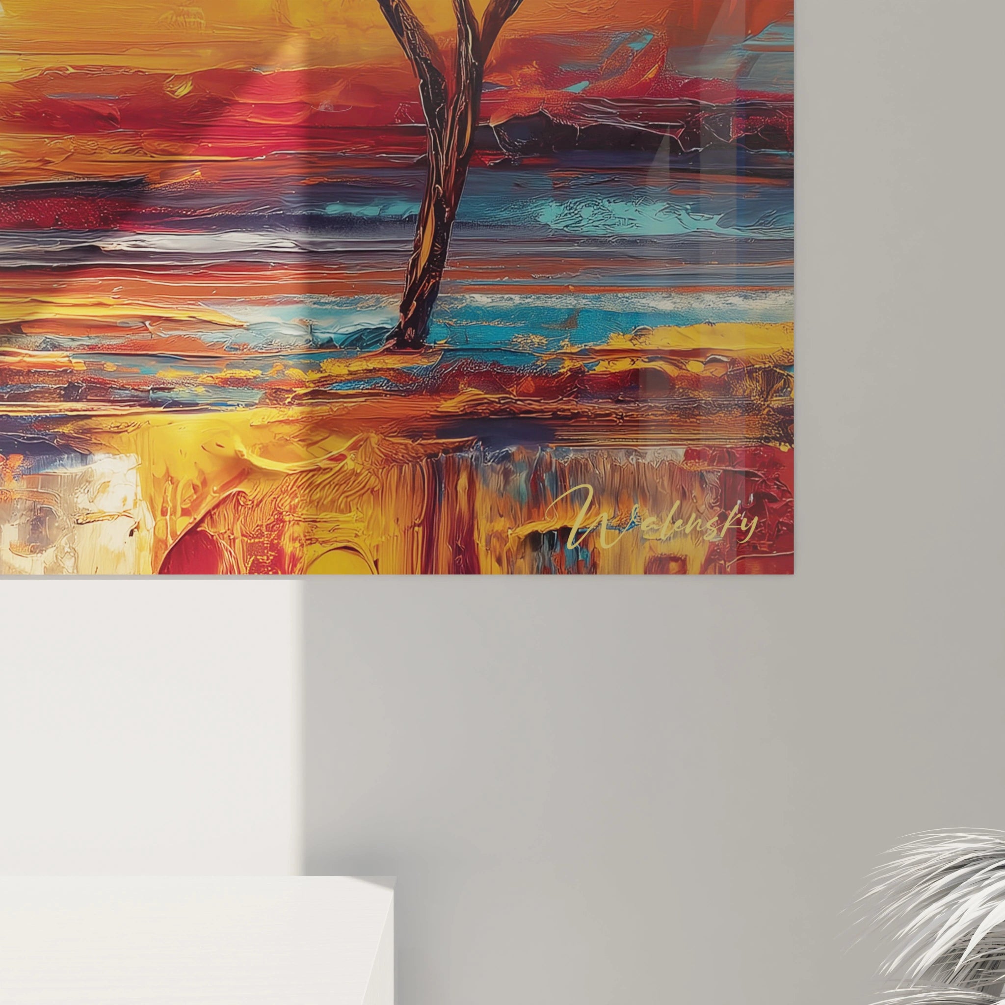 Tableau mural girafe africain de Walensky avec des couleurs vives et un paysage abstrait