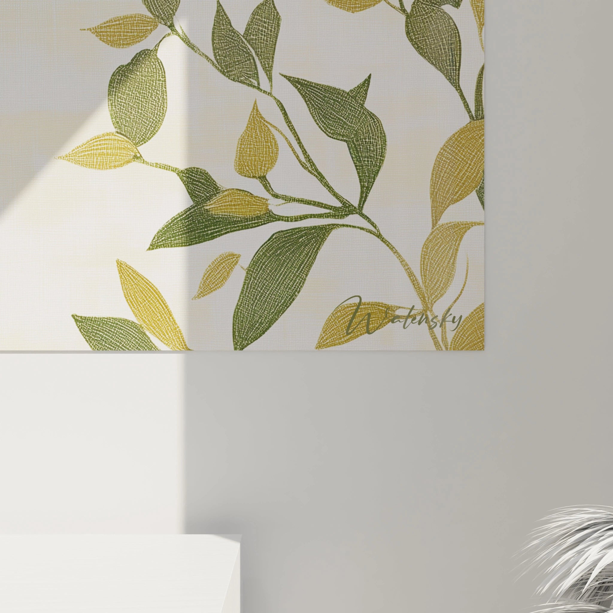 Tableau girafe Walensky aux motifs de feuilles vertes et jaunes pour décoration murale moderne