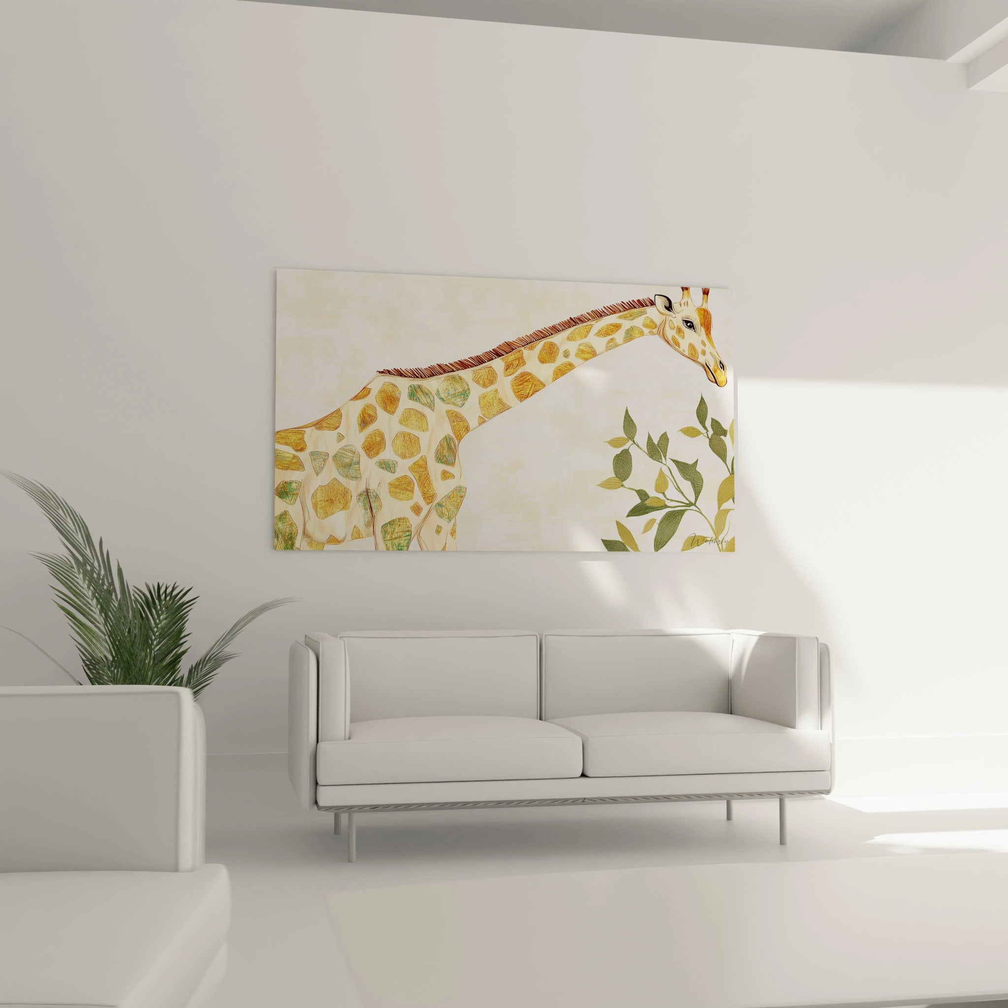 Tableau girafe Walensky avec un design artistique et des couleurs douces pour décorer votre espace.