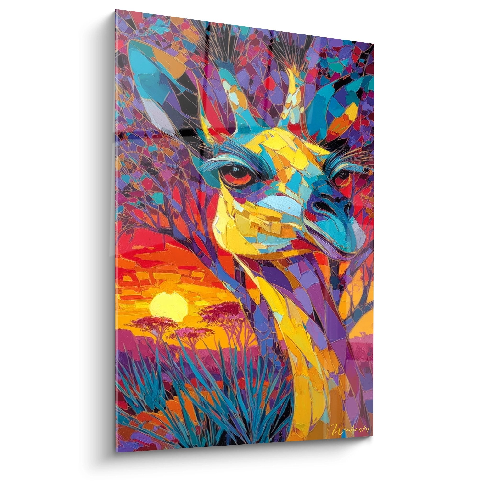 Tableau mural giraffe colorée art moderne tropical couleurs vives turquoise orange violet décoration