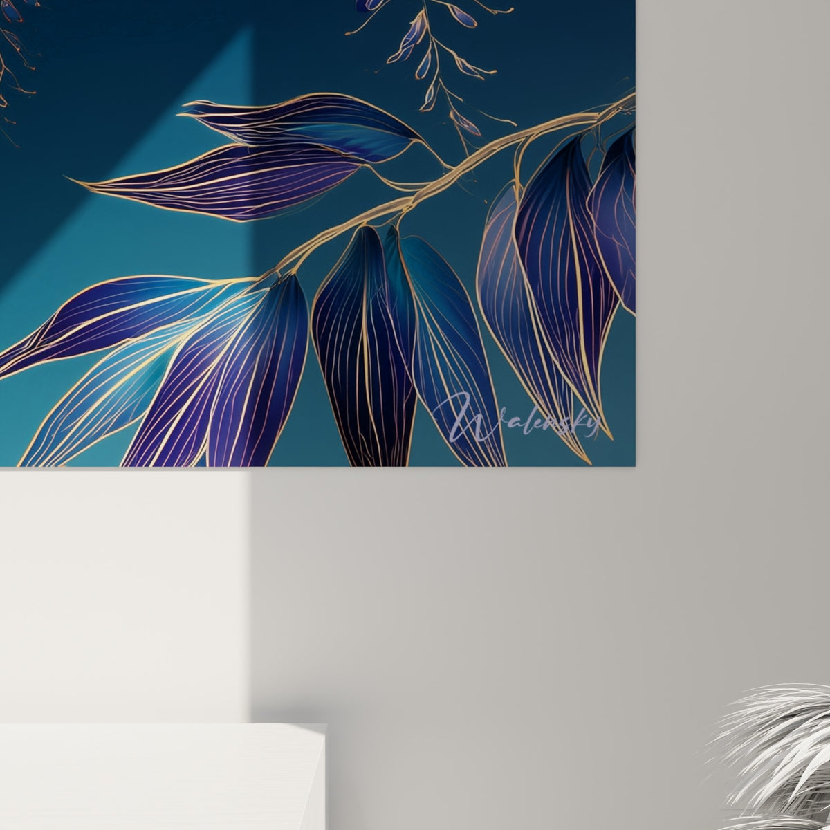 Détail des pétales de glycine où l'or côtoie le bleu marine et le violet en fines nuances