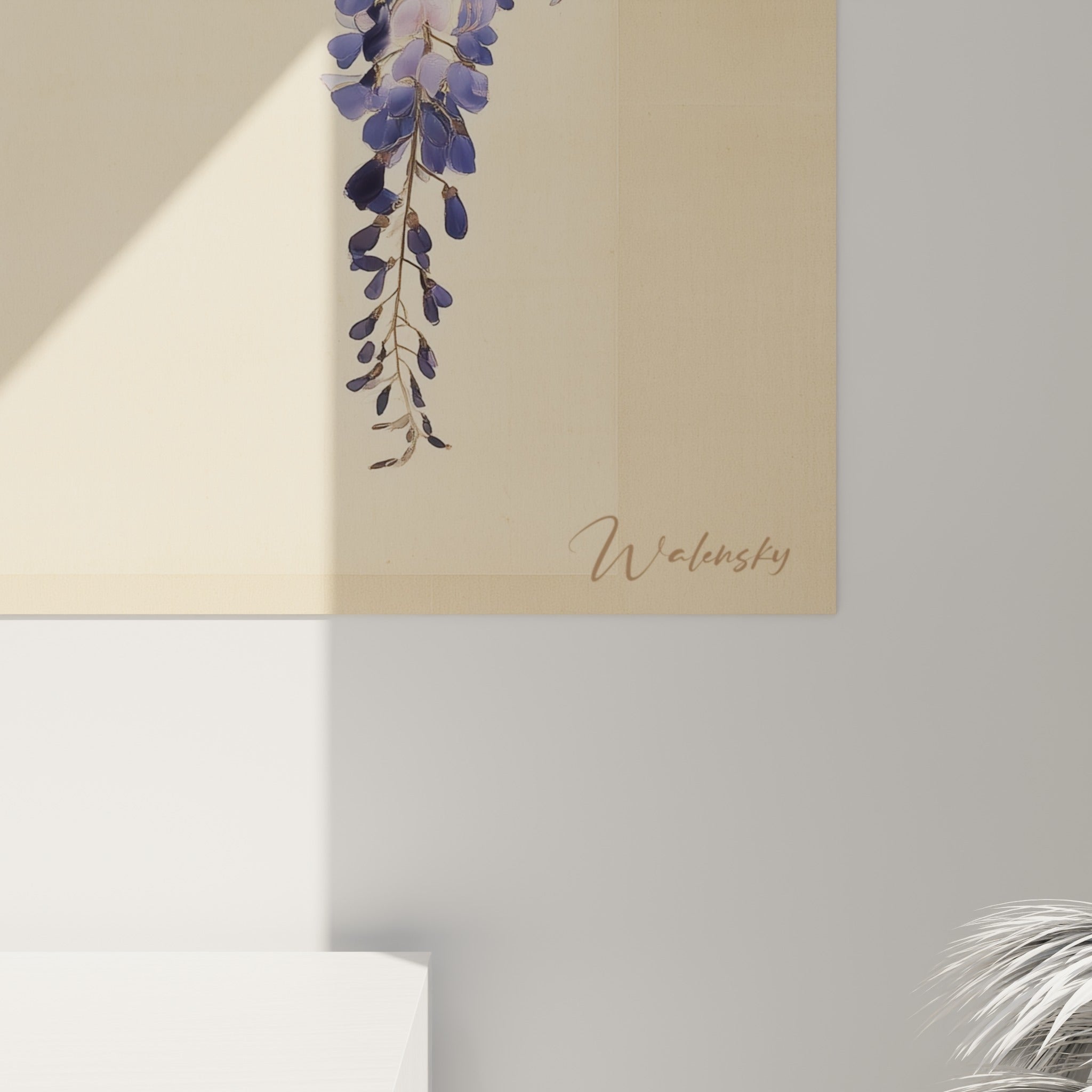 Grain fin et dégradés violets des pétales de glycine visibles de près sur toile