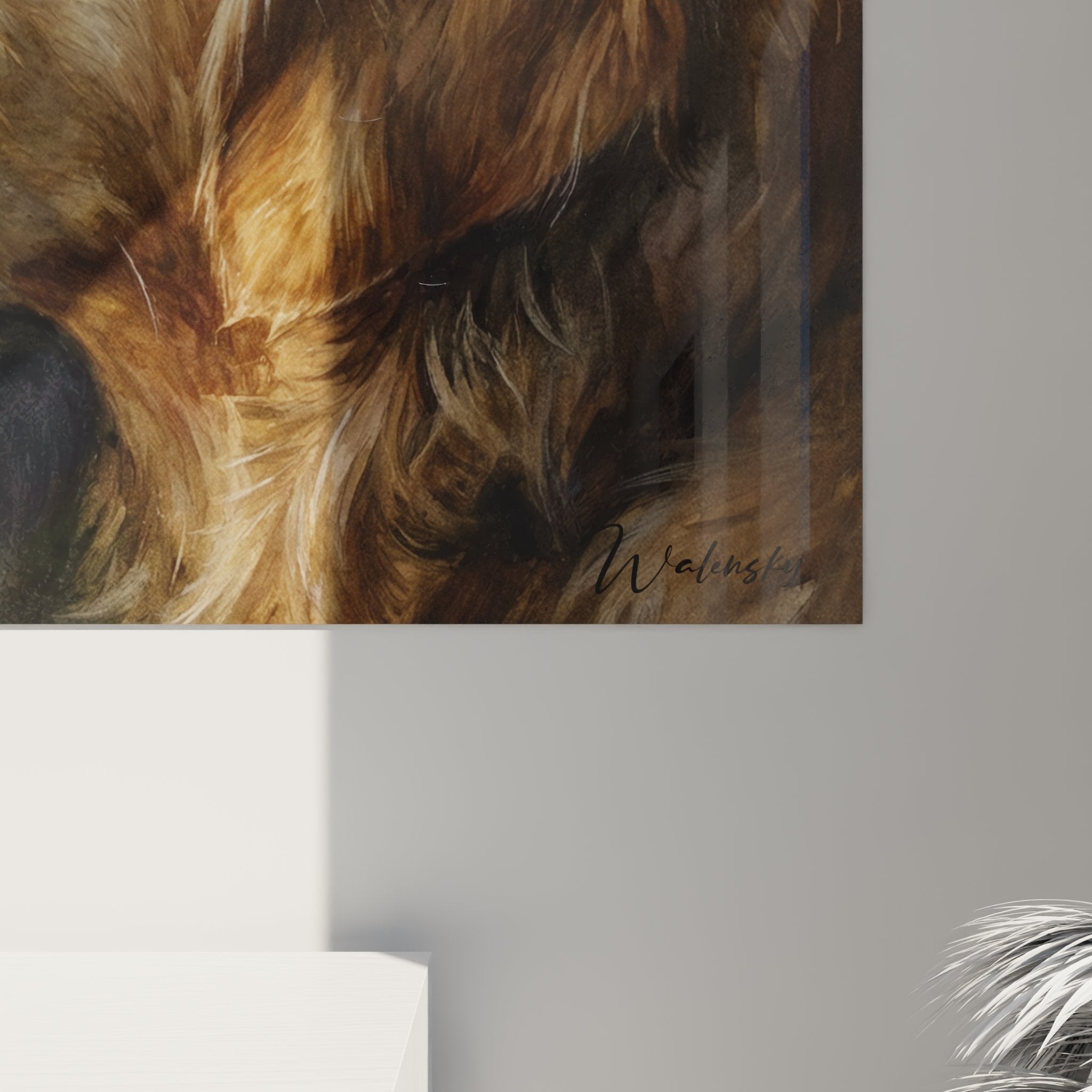 Situationsbild Golden Retriever melancholisches Gemälde, realistische Tierkuns Wanddekoration