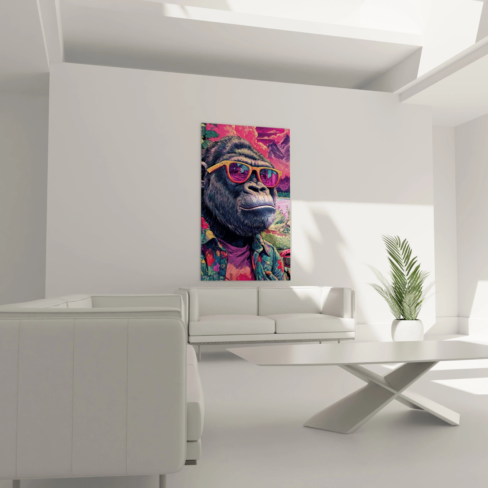 Gros plan tableau gorille à lunettes vintage art mural bande dessinée détaillé