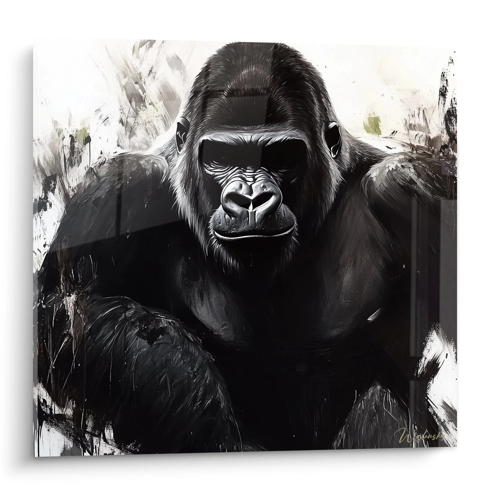 Tableau gorille Walensky en noir et blanc avec un regard puissant et réaliste