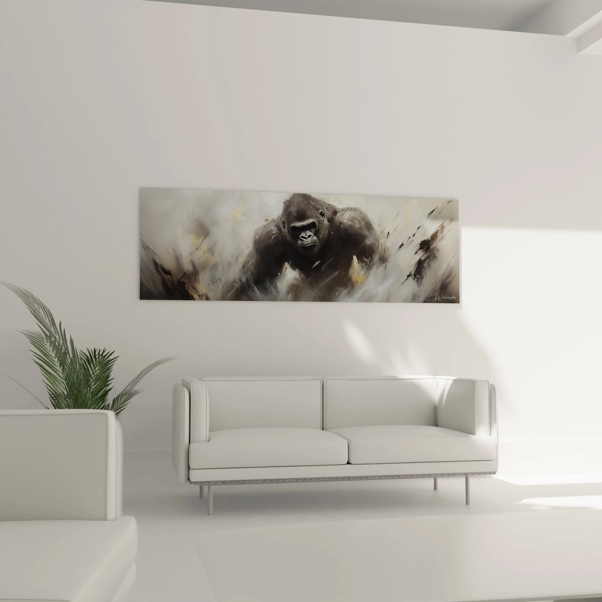 Tableau gorille puissant de Walensky avec des teintes neutres pour un intérieur moderne