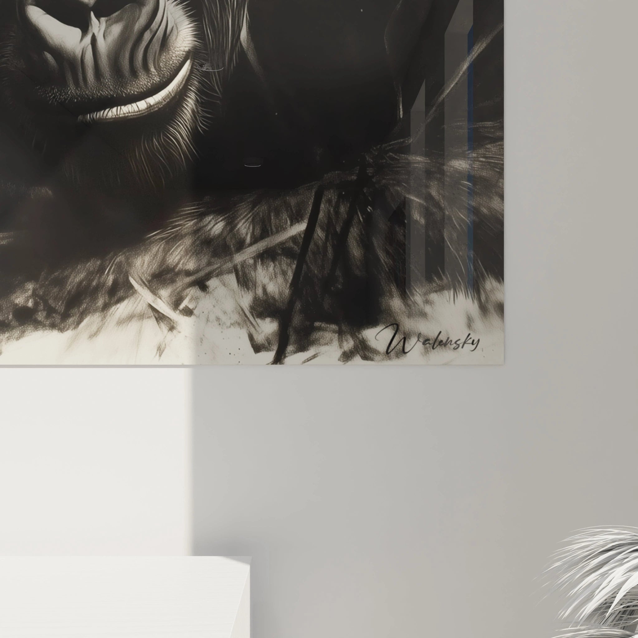 Tableau gorille en noir et blanc signé Walensky, parfait pour la décoration moderne
