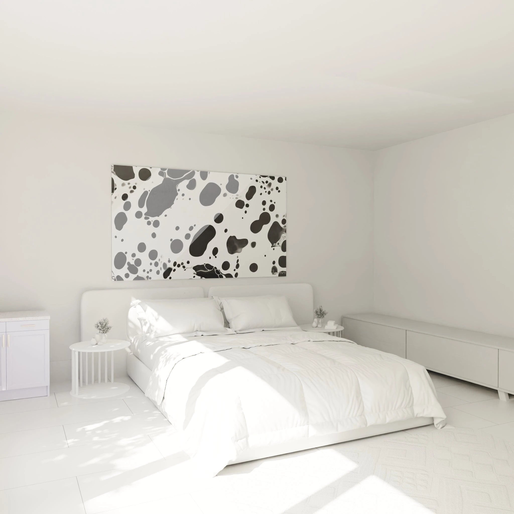 Tableau tacheté noir et blanc de Walensky dans une chambre moderne éclatante