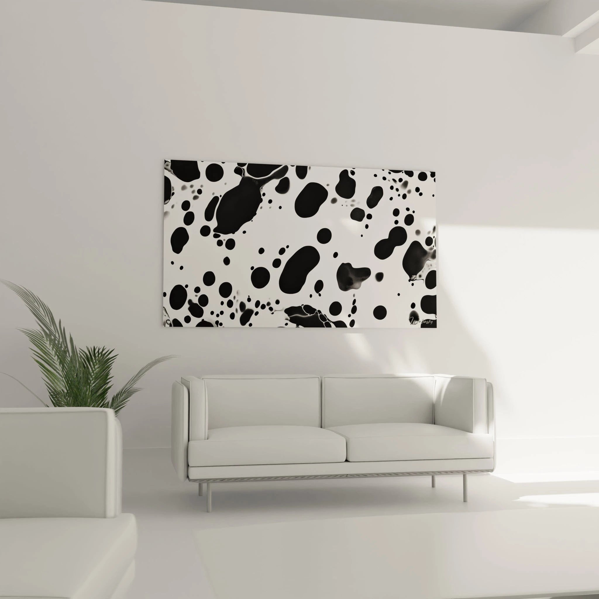 Tableau tacheté noir et blanc de Walensky, décoration moderne pour salon élégant