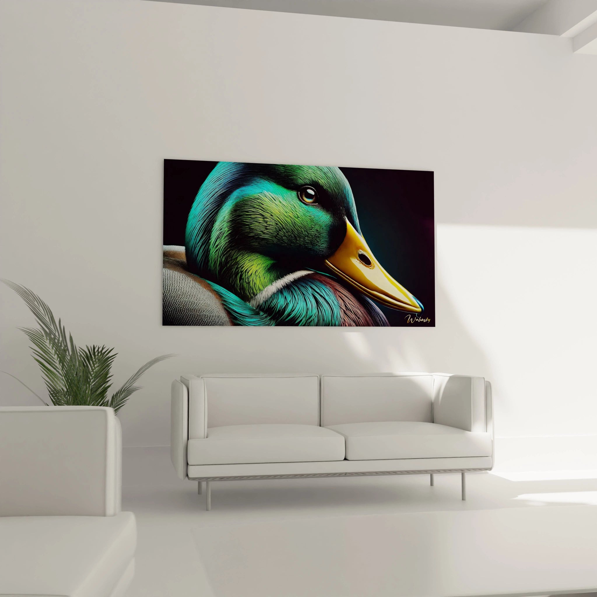 Sublimez votre salon avec ce tableau canard au-dessus du canapé ; chaque plume, reflet et detail en fait une piece captivante qui rappelle la puissance de la nature