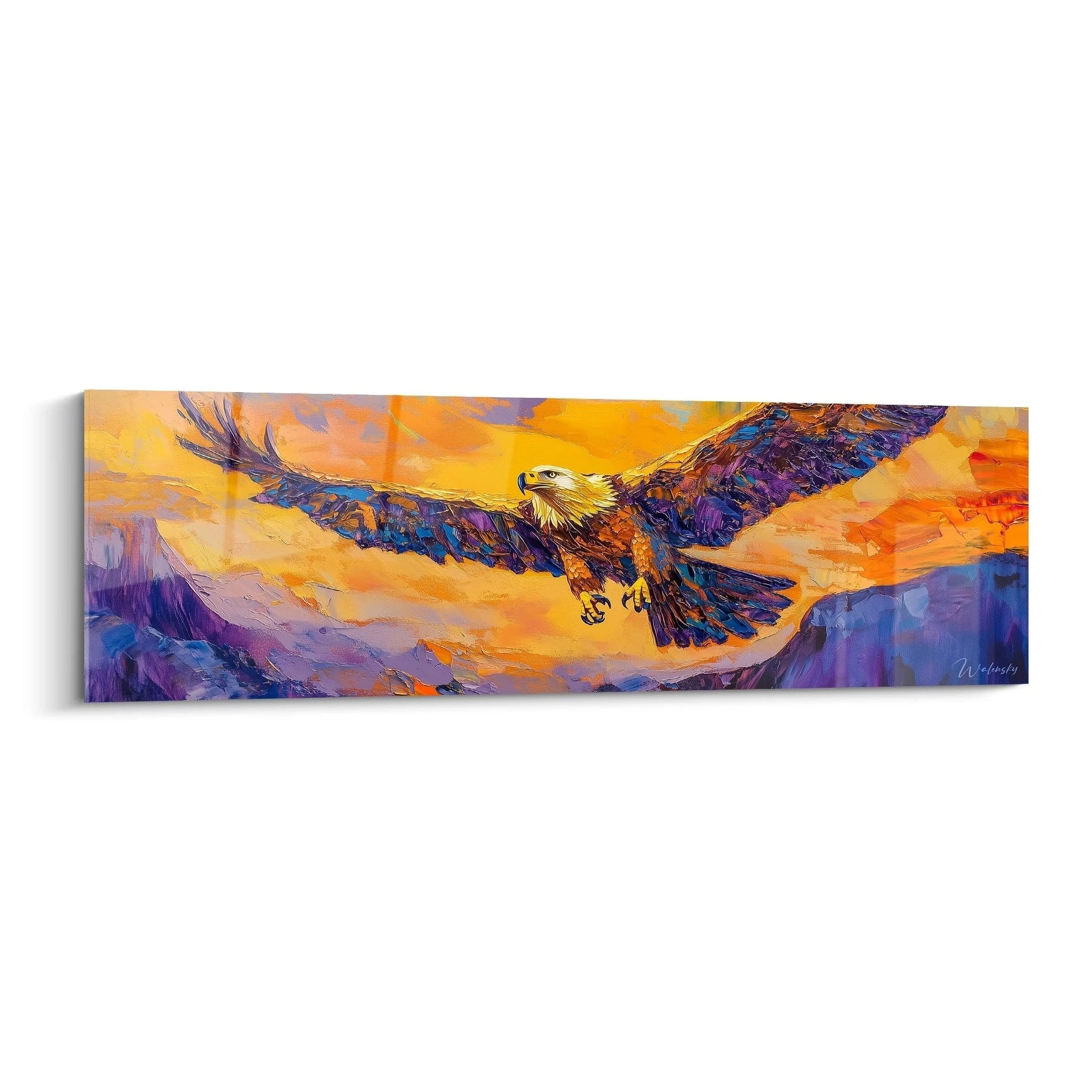 Tableau d'aigle coloré sur fond orange et violet, conçu par Walensky pour un décor moderne