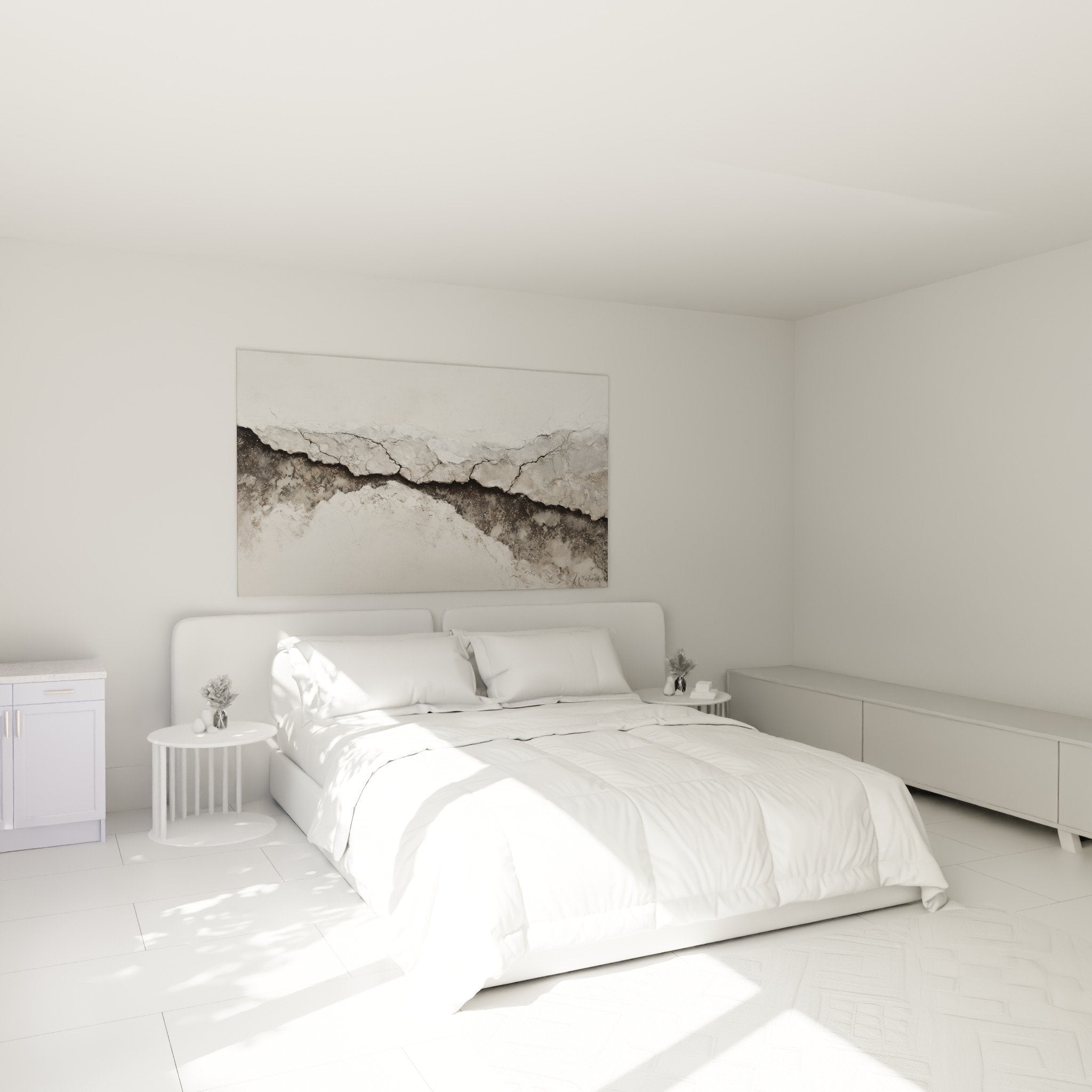 abstract grey wall art master bedroom calm ambiance organic textured mural
