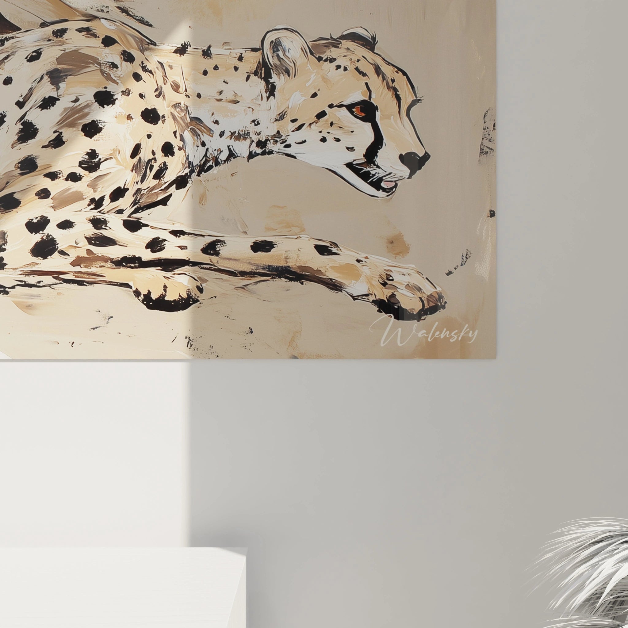 Tableau d'un guépard en mouvement par Walensky, idéal pour les amateurs d'art animalier