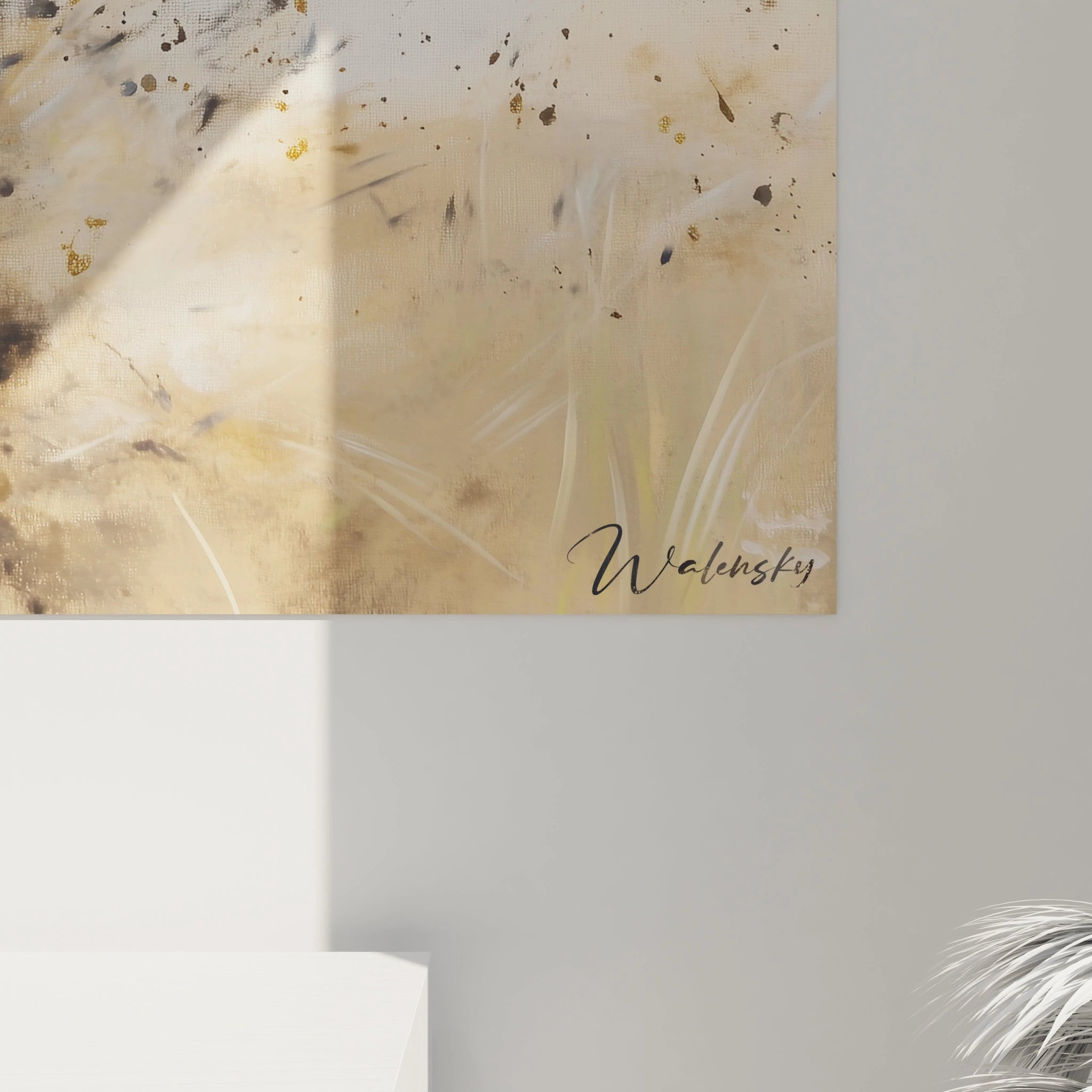 Tableau guépard abstrait de Walensky avec des teintes dorées et des touches de peinture créative